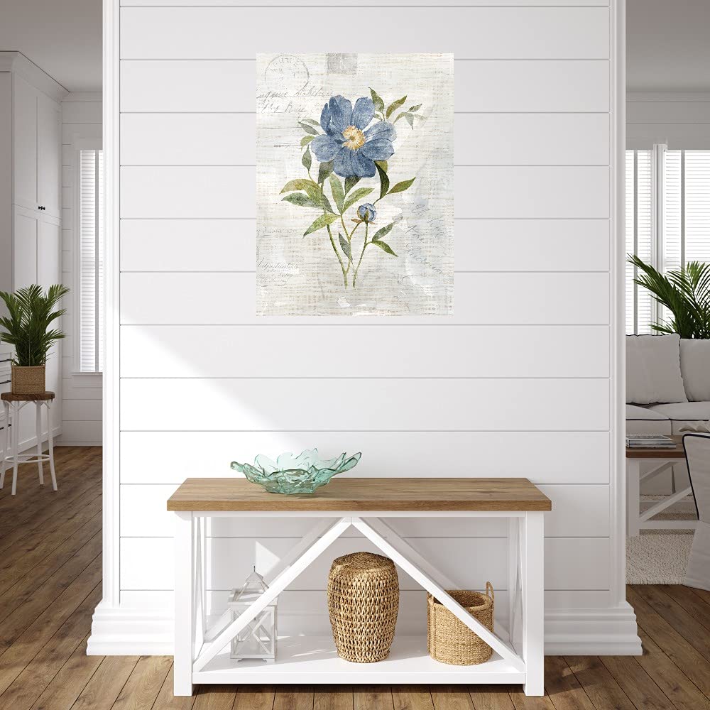 Blue Linen Peony Canvas Wall Art by Carol Robinson - Handmade Fine Art Decor for Living Room, Bedroom, Office & More - 32x43 Inches - Ready to Hang - Perfect for Home, Dining Room & Guest House Decor