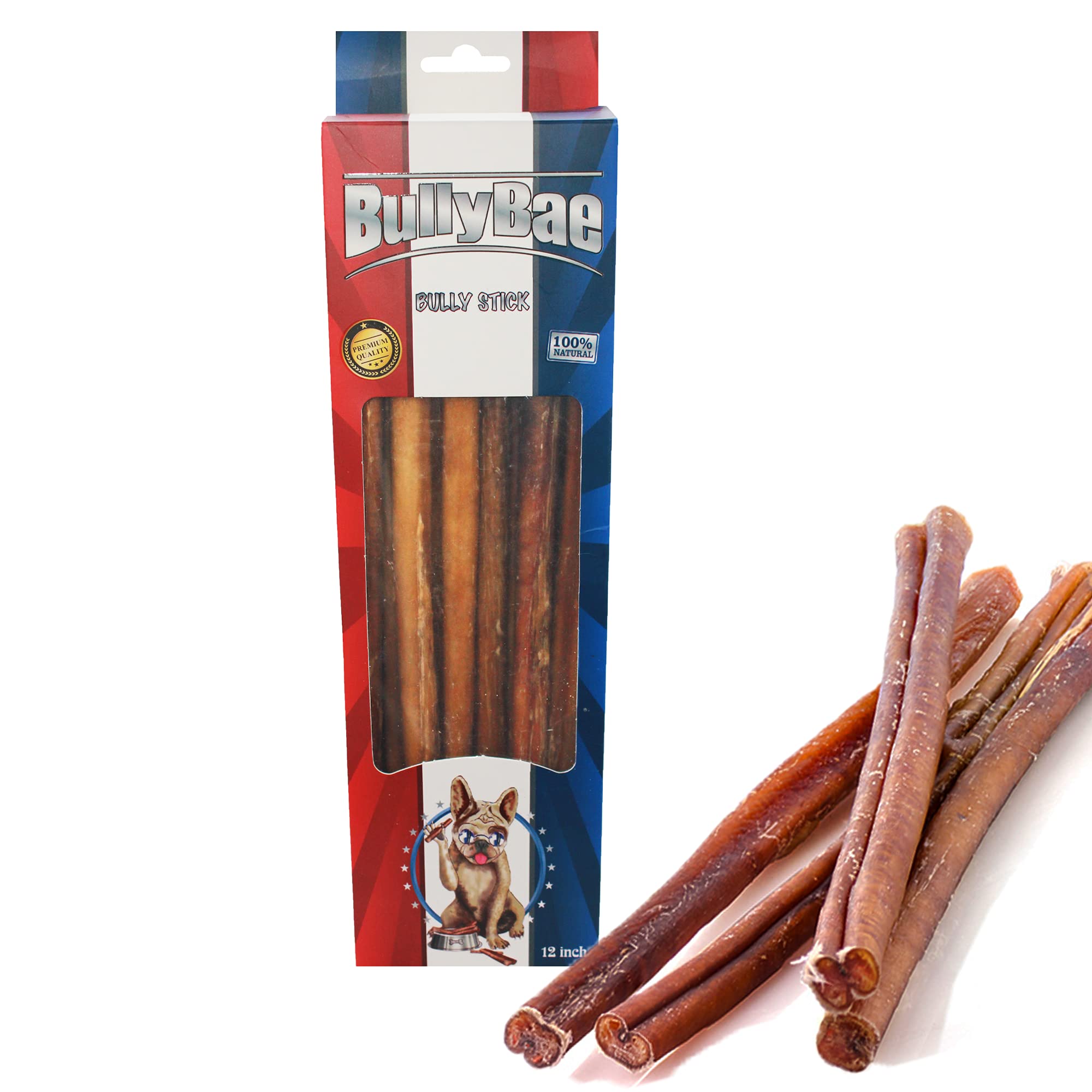 Premium Natural Bully Stick Dog Treats for Large Dogs - Single Ingredient, Long-Lasting, High Protein Chews (12-inch, 25 Pack) - Perfect for Training, Teething & Dental Health