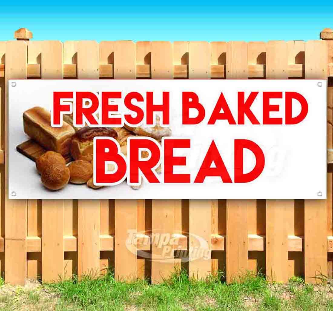 Fresh Baked Bread Banner 13 oz - Heavy-Duty Vinyl Sign with Metal Grommets | Single-Sided Non-Fabric Restaurant Decor | Perfect for Bakeries, Cafes & Food Displays