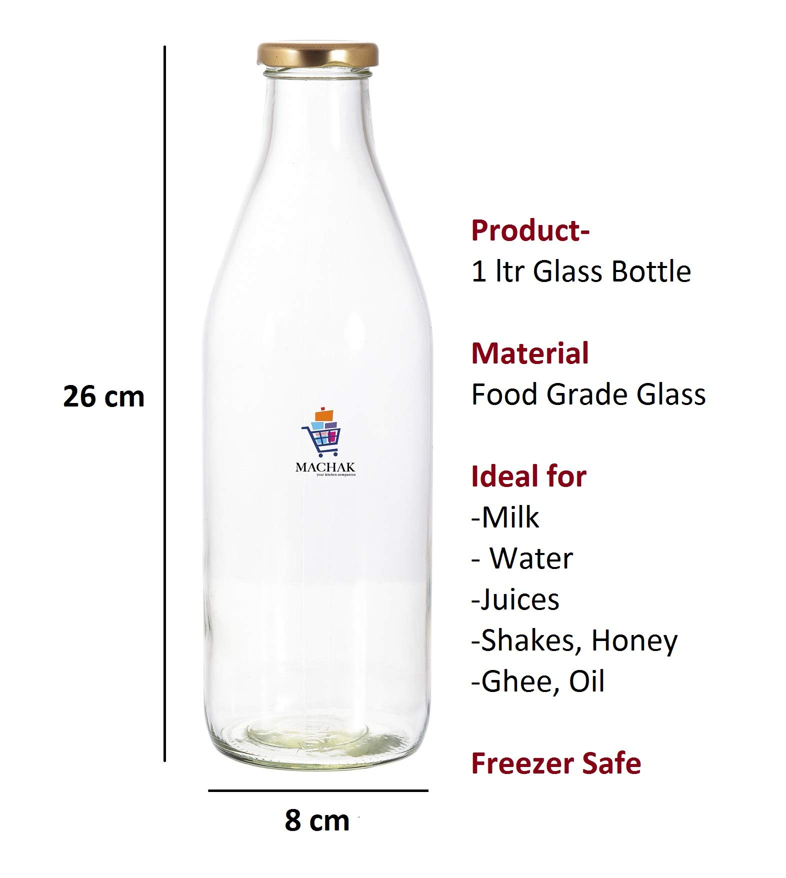 Slings Aqua 1L Glass Water Bottle - Clear, BPA-Free, Reusable for Fridge, Milk, Juice & Smoothies - Perfect for Home, Office, Gym & Outdoor Activities