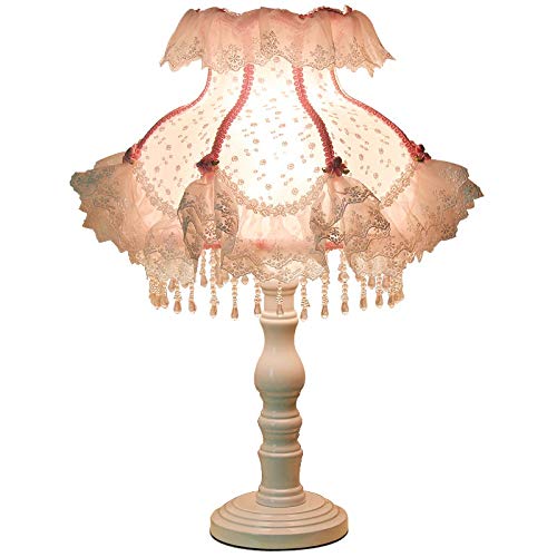 WENGAN Pink Lace Fabric Table Lamp - Multifunctional Bedside Desk Lamp for Bedroom, Office, Princess & Girl Room Decor - Perfect for Reading, Studying & Nightstand Lighting