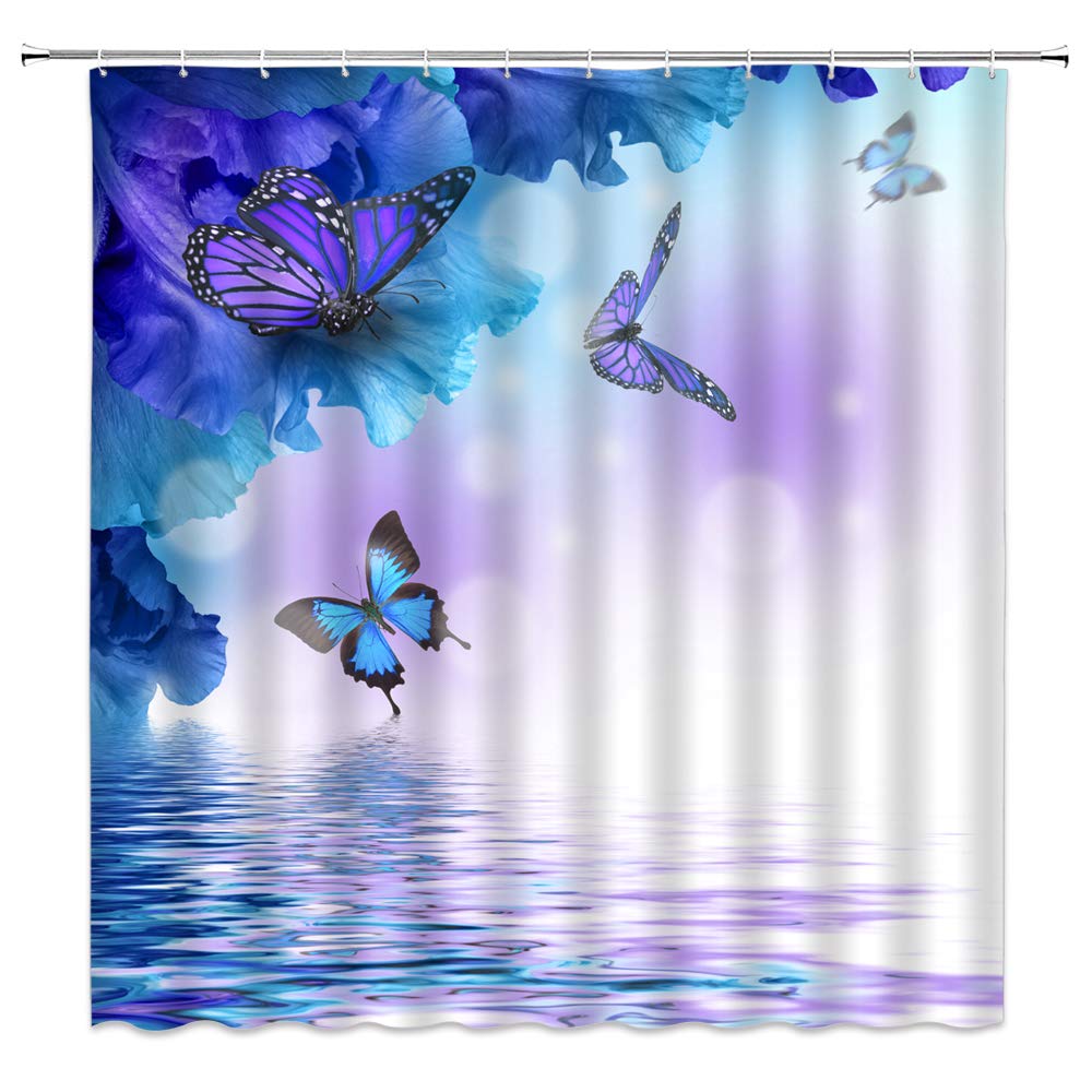 Butterfly Shower Curtain - Purple & Blue Floral Insect Design with Fantasy Wings, Waterproof Polyester Fabric Bathroom Decor (36x70 Inches) - Perfect for Kids' Bathrooms, Nature-Themed Decor, and Dreamy Fantasy Interiors