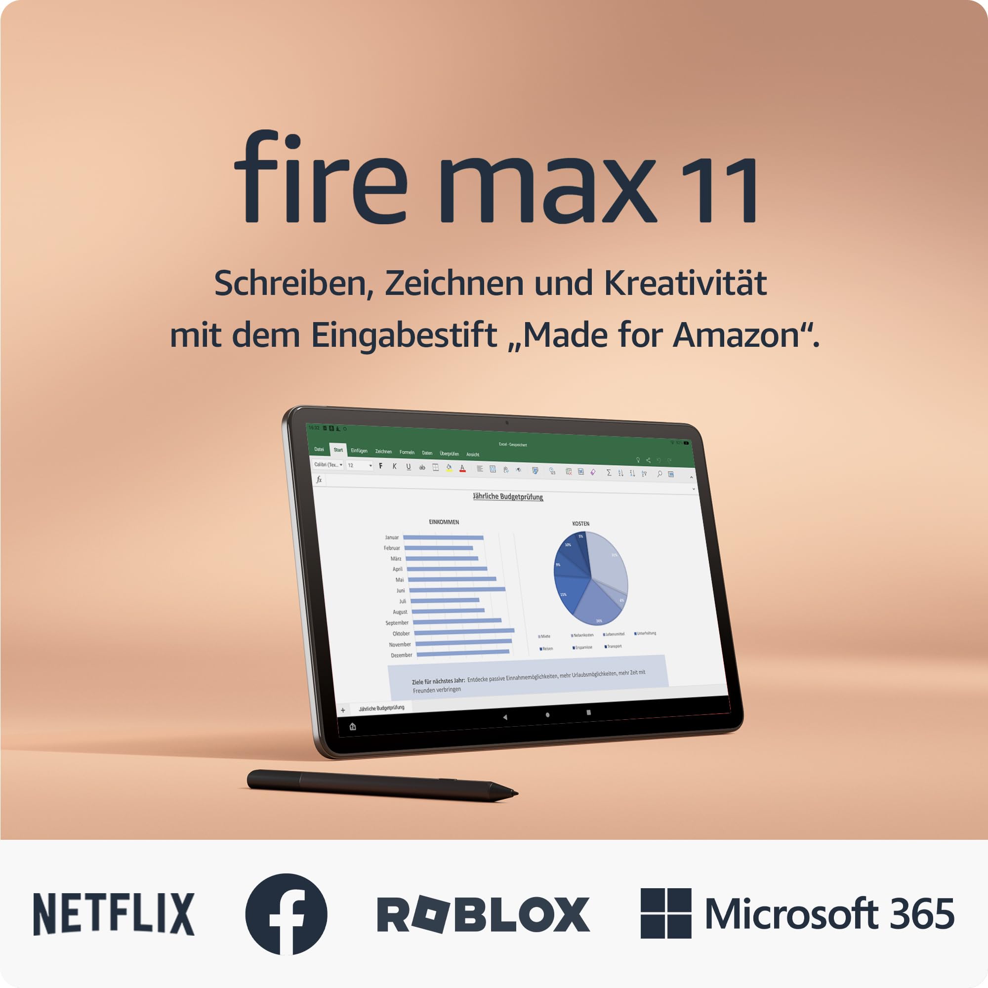 Amazon Fire Max 11 Tablet (Latest Generation) with Stylus Pen Bundle - 64GB Gray, Ad-Free | Perfect for Note Taking, Drawing & Productivity On The Go