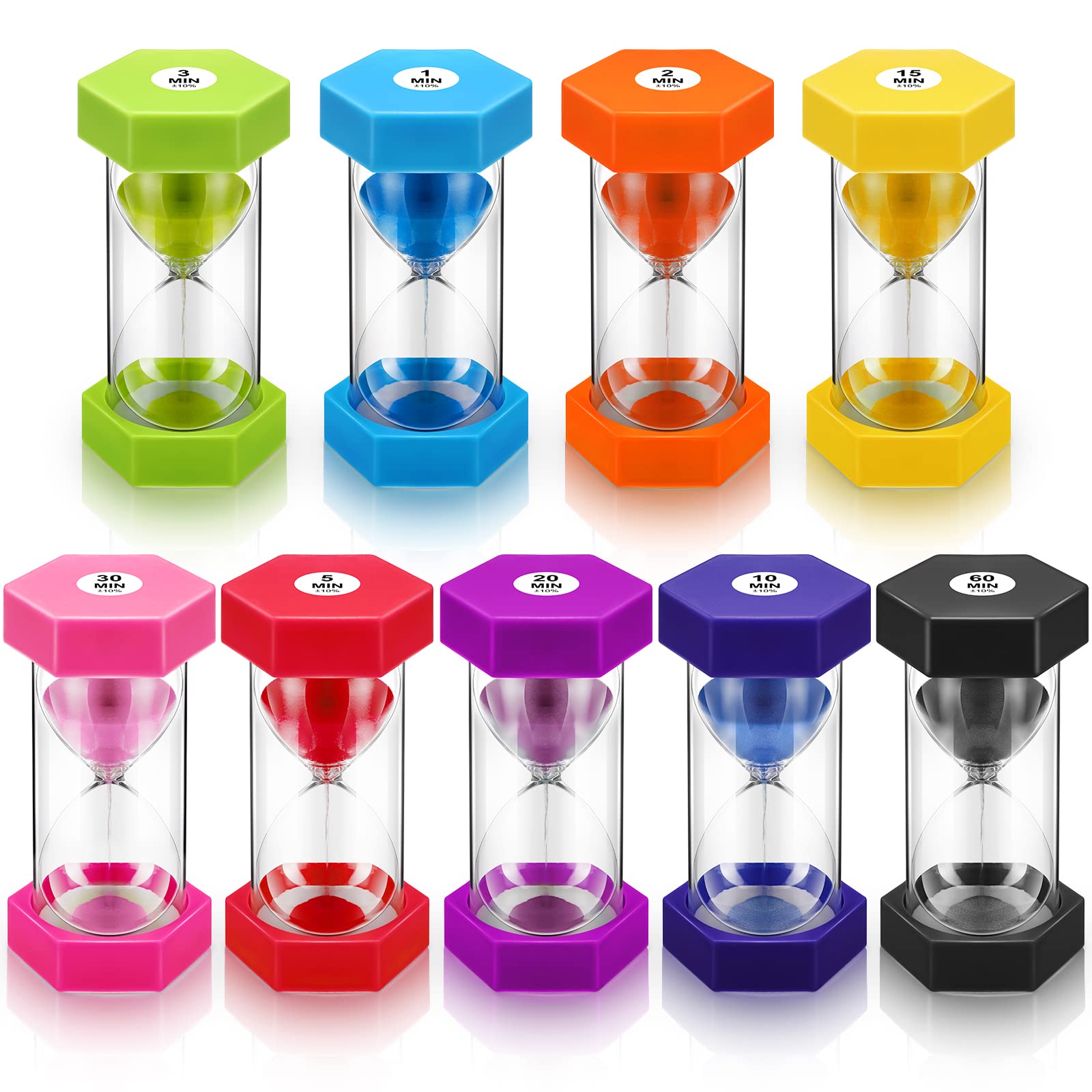 Yunsailing 9-Pack Colorful Sand Timer Set - 1/2/3/5/10/15/20/30/60 Minute Hourglass for Kids, Classroom, Home & Office | Visual Time Management Tool for Brushing Teeth, Cooking, Games & Productivity