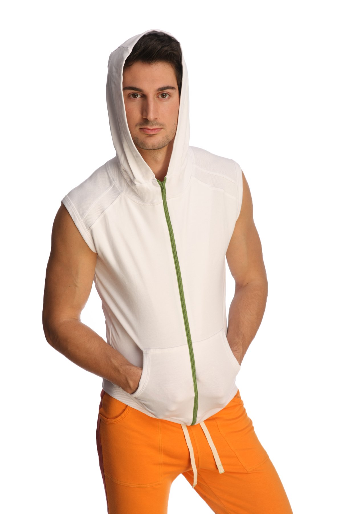 4th Men's Sleeveless Hoodie - Modal French Terry Workout Top for Yoga, Gym & Resort Wear | American-Made Stretch Fabric with European Fit | Perfect for Fitness, Beach & Casual Outings