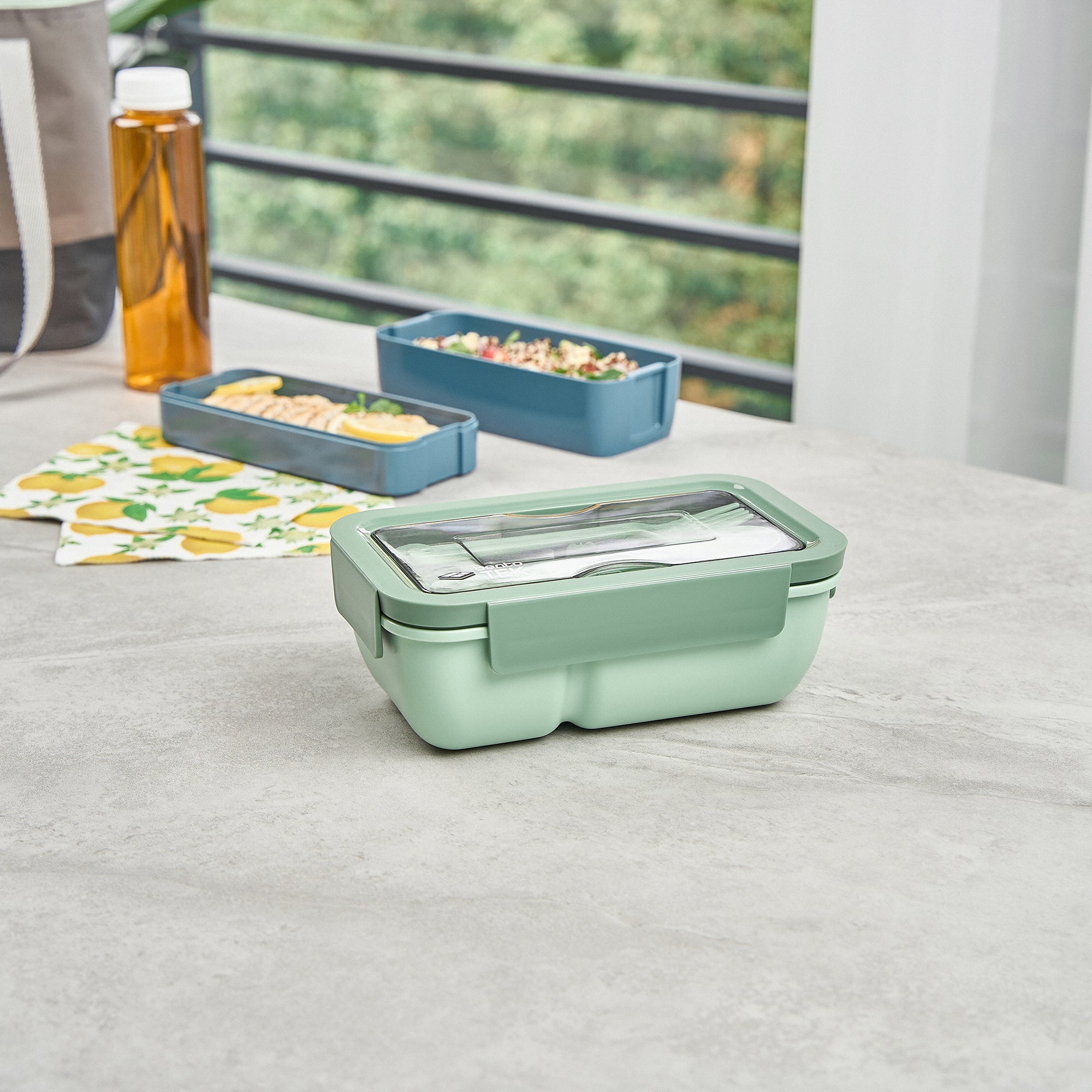 Bento Tek 29 oz Green BPA Free Lunch Box with Fork & Spoon - Microwave Safe Food Container (7.75