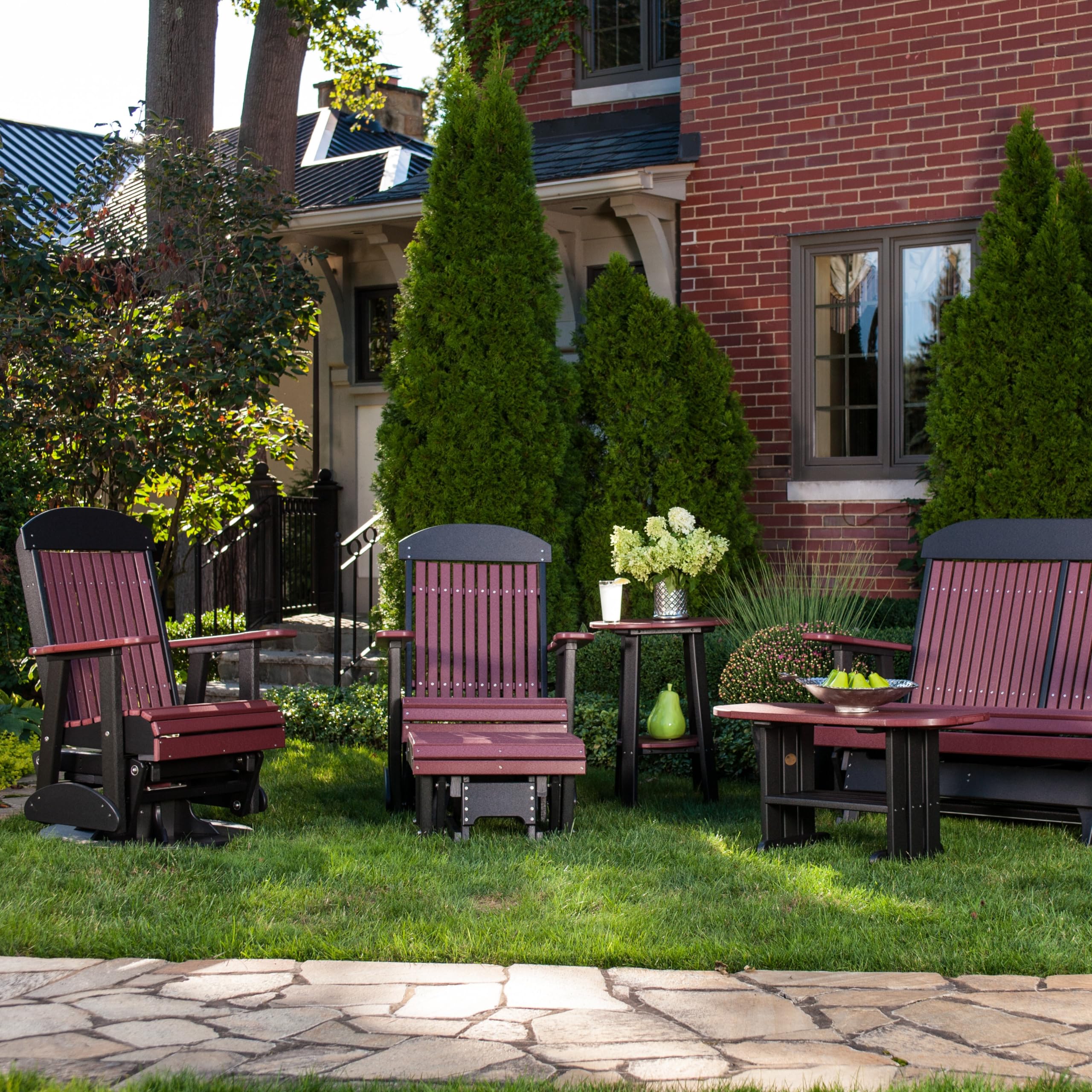 Premium Poly Lumber Deluxe End Table - Cherrywood & Black Finish - Outdoor Patio Furniture - Perfect for Garden, Deck, and Poolside Use