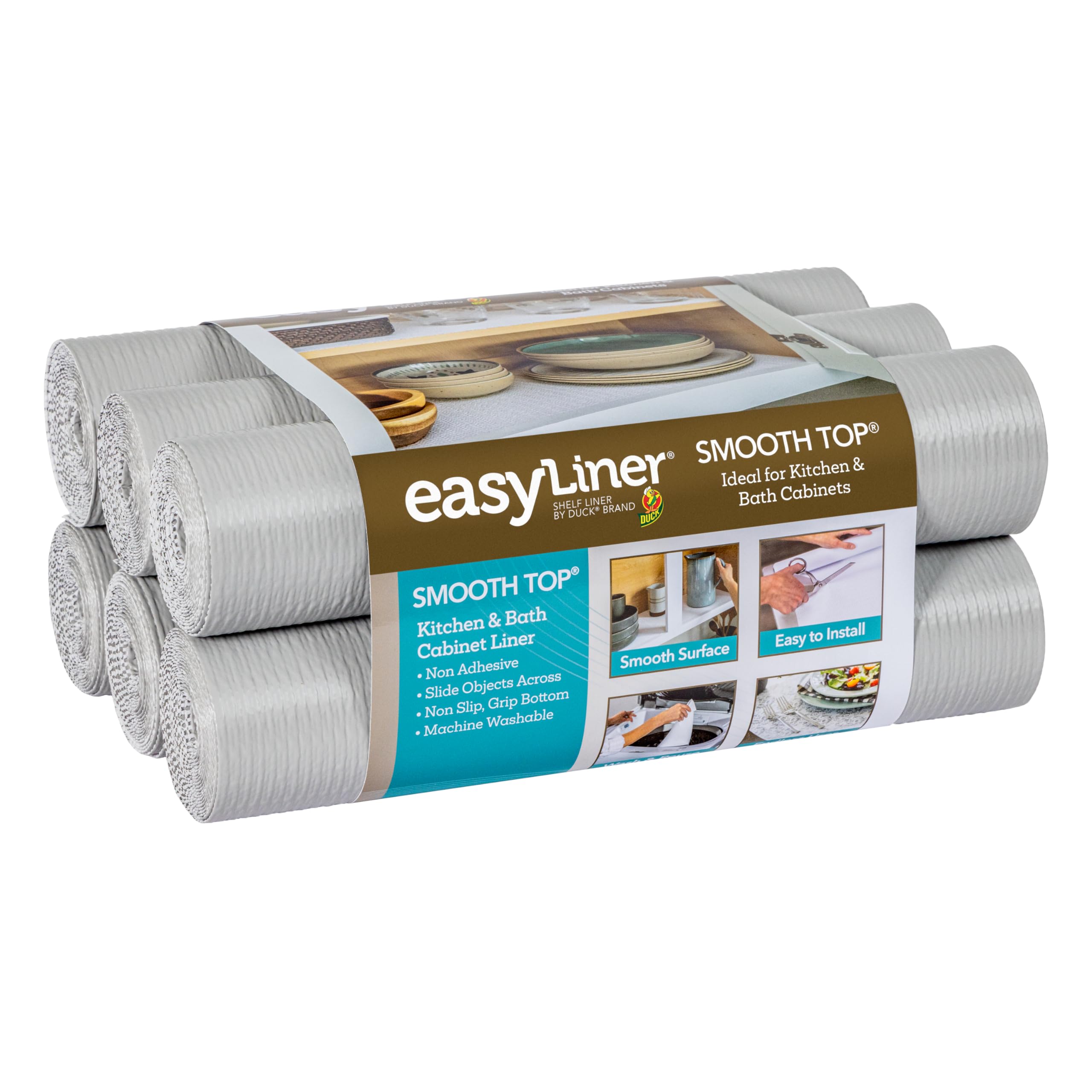 Non-Slip Gray Shelf Liner for Kitchen Cabinets & Drawers - 12