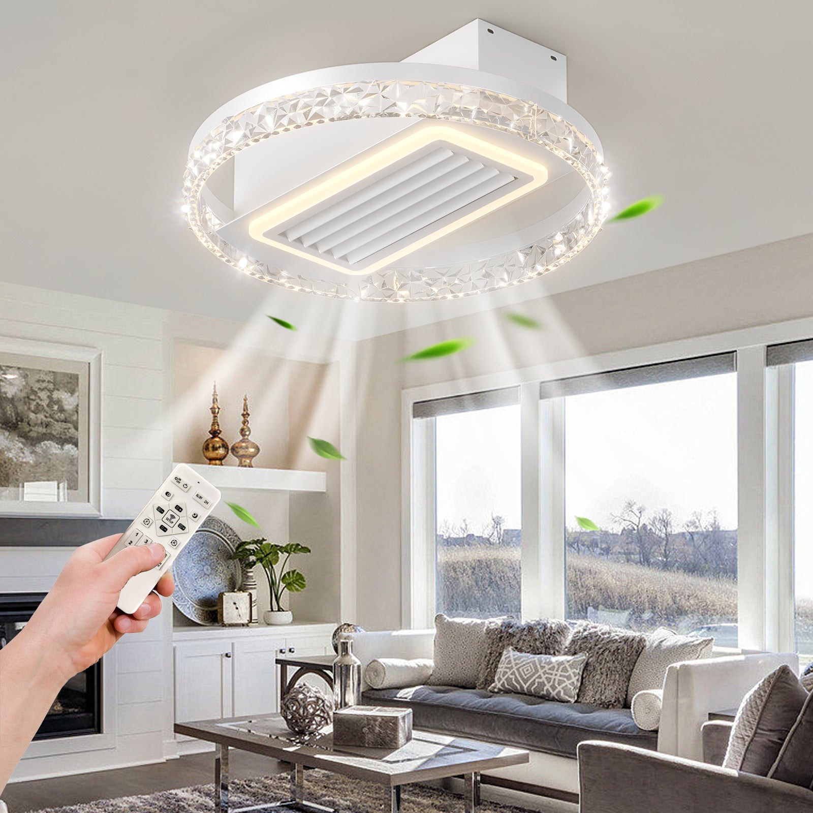 20 Inch Modern Leafless Ceiling Fan with Remote Control - Reversible Motor, Removable & Washable Blades - Perfect for Living Room, Bedroom, and Office Spaces