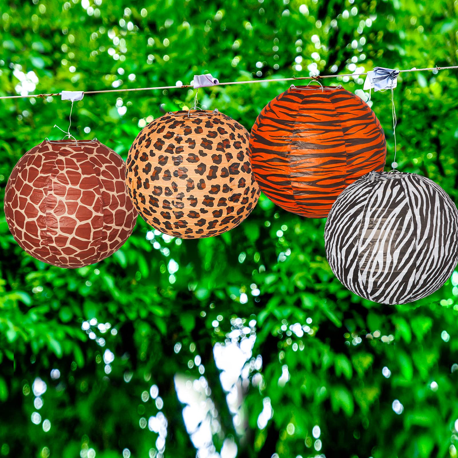 12 Pack Jungle Animal Print Paper Lanterns - Safari Party Decorations, Hanging Ceiling Decor for Birthday, Baby Shower, Farm Theme, Bedroom & Home Doorway (Wild Adventure Party Supplies)