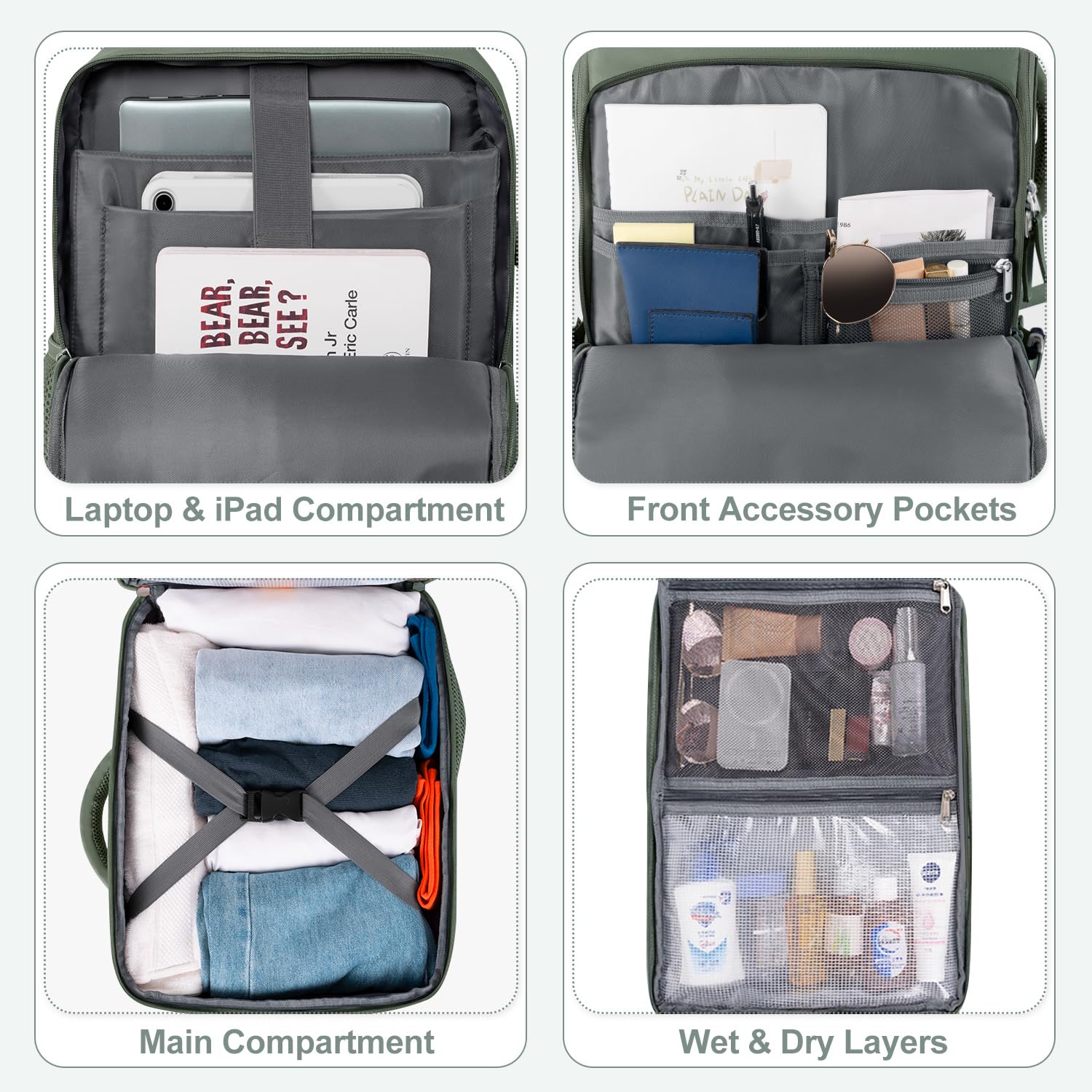 TSA Approved 17.3 Inch Waterproof Travel Backpack for Men & Women - Flight Carry On Laptop Backpack with Multiple Pockets, Army Green - Perfect for Business Trips, College, Hiking & Airplane Travel