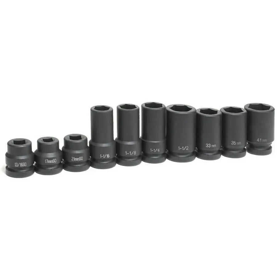 GP 10-Piece 1-Inch Square Drive Truck Wheel Impact Socket Set - Heavy Duty Lug Nut Removal for Automotive & Truck Repair
