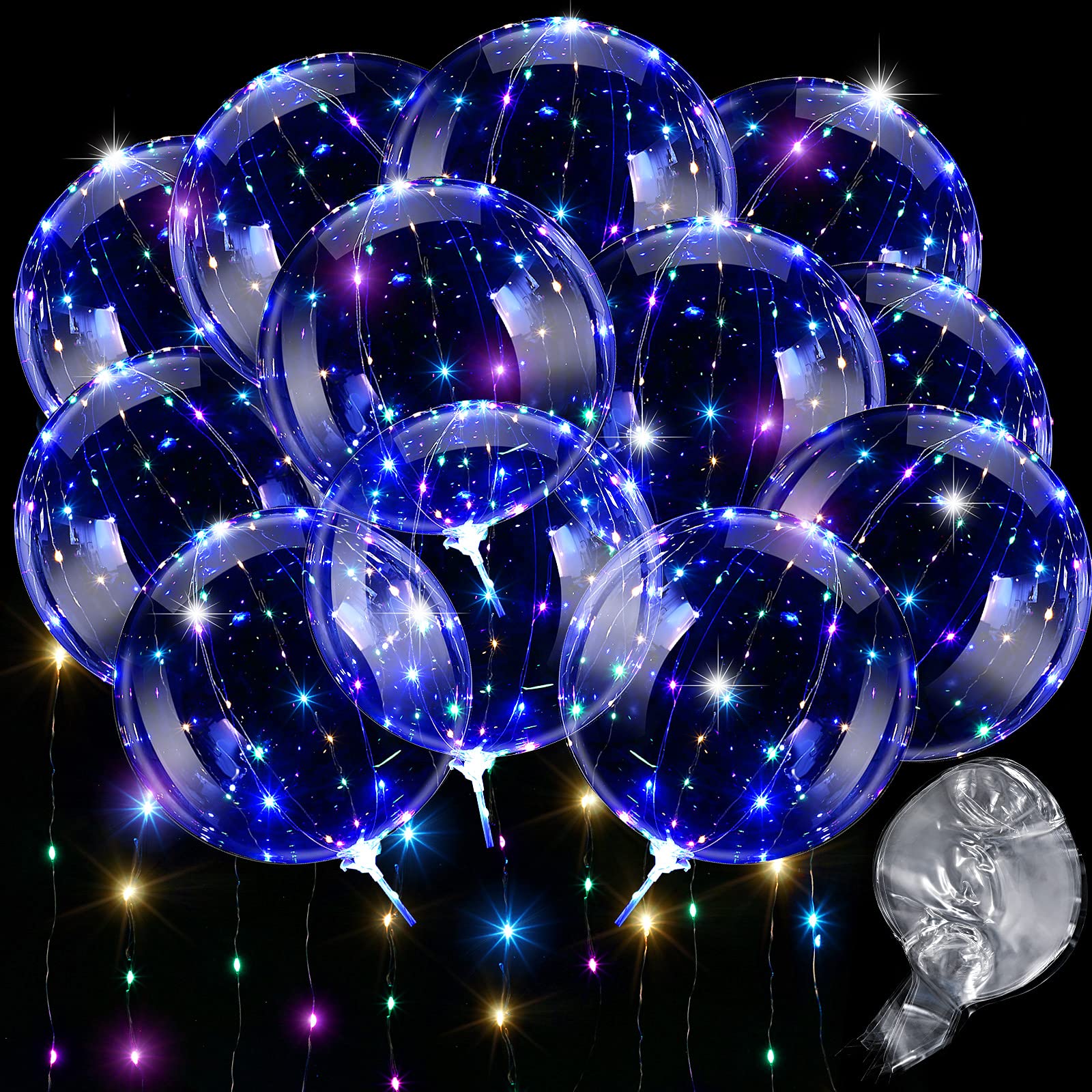 10 Sets 20 Inch LED Light Up Bobo Balloons - Pre-Stretched Transparent Balloons with 10ft LED String Lights, 12 Clear Bobo Balloons & 3-Level Flashing Modes - Perfect for Christmas Parties, Weddings, Birthdays & Home Decor (Multicolor)