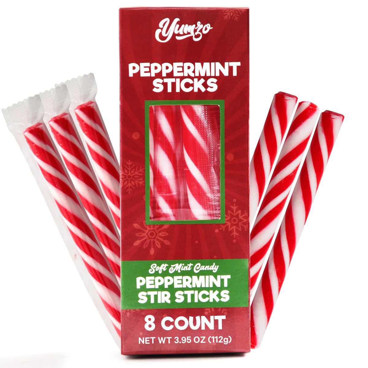 Peppermint Candy Canes - Christmas Candy Sticks (8 Count) for Tree Decor & Gifts