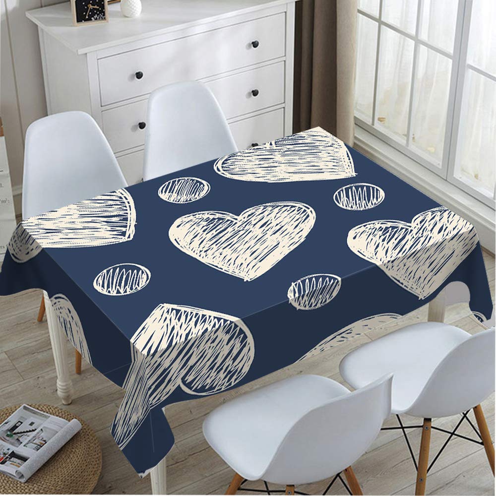Hearts Rectangle Tablecloth - Elegant Blue Love Pattern, Washable & Wrinkle-Resistant for Kitchen, Dining, Party, End Table Protection | Perfect for Valentine's Day, Anniversary & Romantic Dinner Decor
