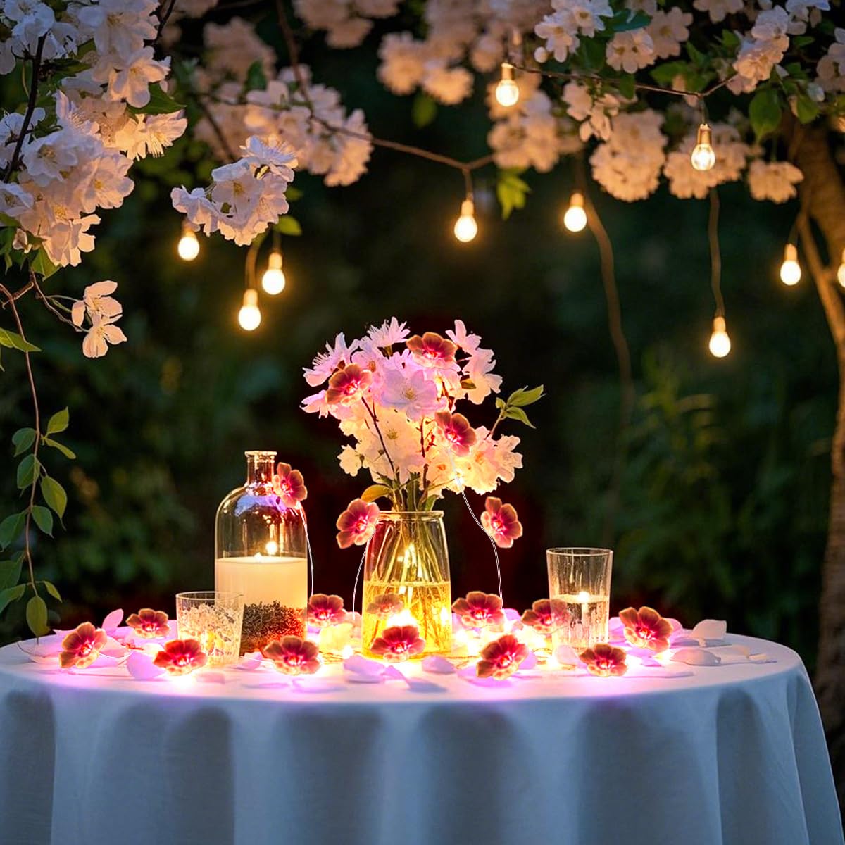 Pink Cherry Blossom Fairy String Lights - 10ft 30 LED Battery Operated Flower Lights for Bedroom, Garden, Wedding & Party Decor | Indoor Outdoor Christmas, Spring & Kids Room Decoration | Romantic Ambiance Lighting for Special Occasions