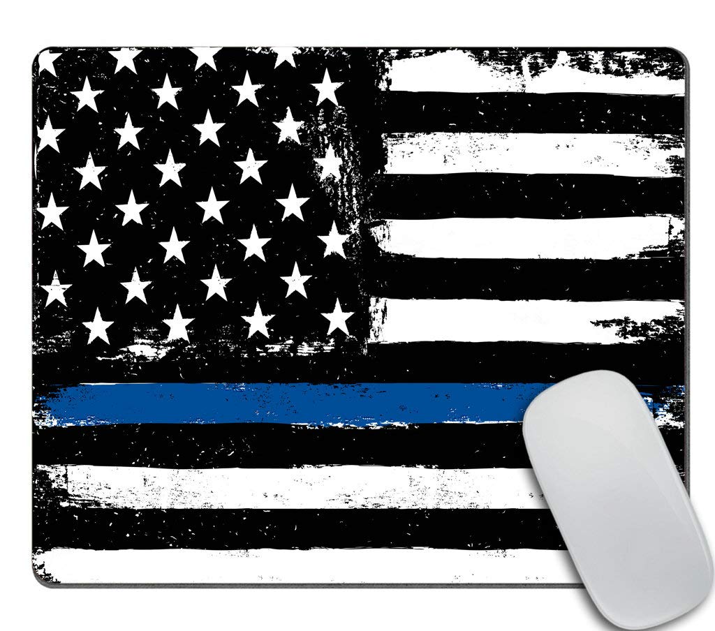 Custom Gaming Mouse Pad with Black Flag & Police Blue Line Design - Non-Slip Rubber Base for Precision Control | Perfect for PC, Laptop, Office & Esports Gaming