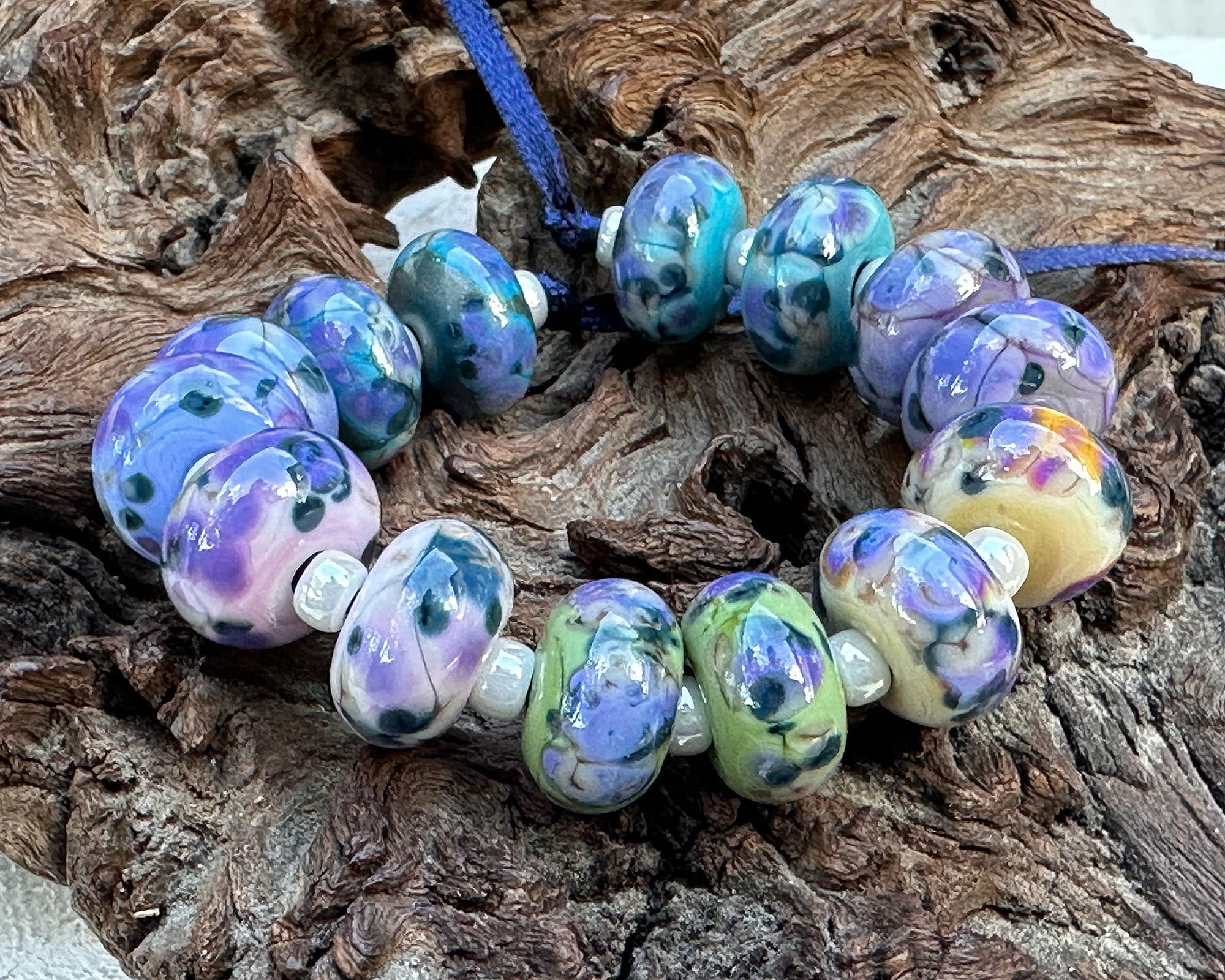 14pcs Blueberry Bliss Mosaic Lampwork Glass Beads Set for Jewelry Making - DIY Bracelet, Necklace & Craft Projects (SRA Certified) - Perfect for Beaders, Artists & Gift Giving