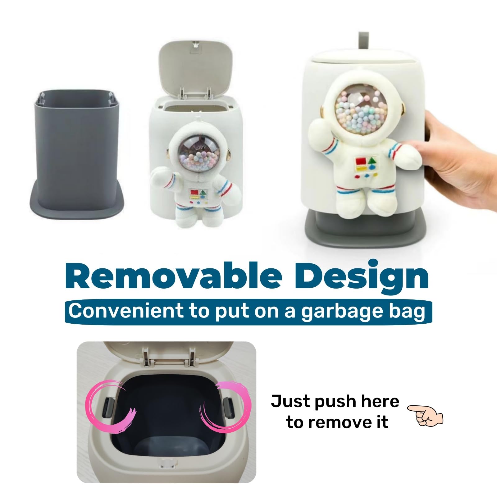 Spaceman Duck Smile Cloud Hanging Car Trash Can - Cute Cartoon Flip Lid Garbage Bin, Detachable & Leak-Proof ABS Material - Perfect for Car, Office, Travel & Road Trips