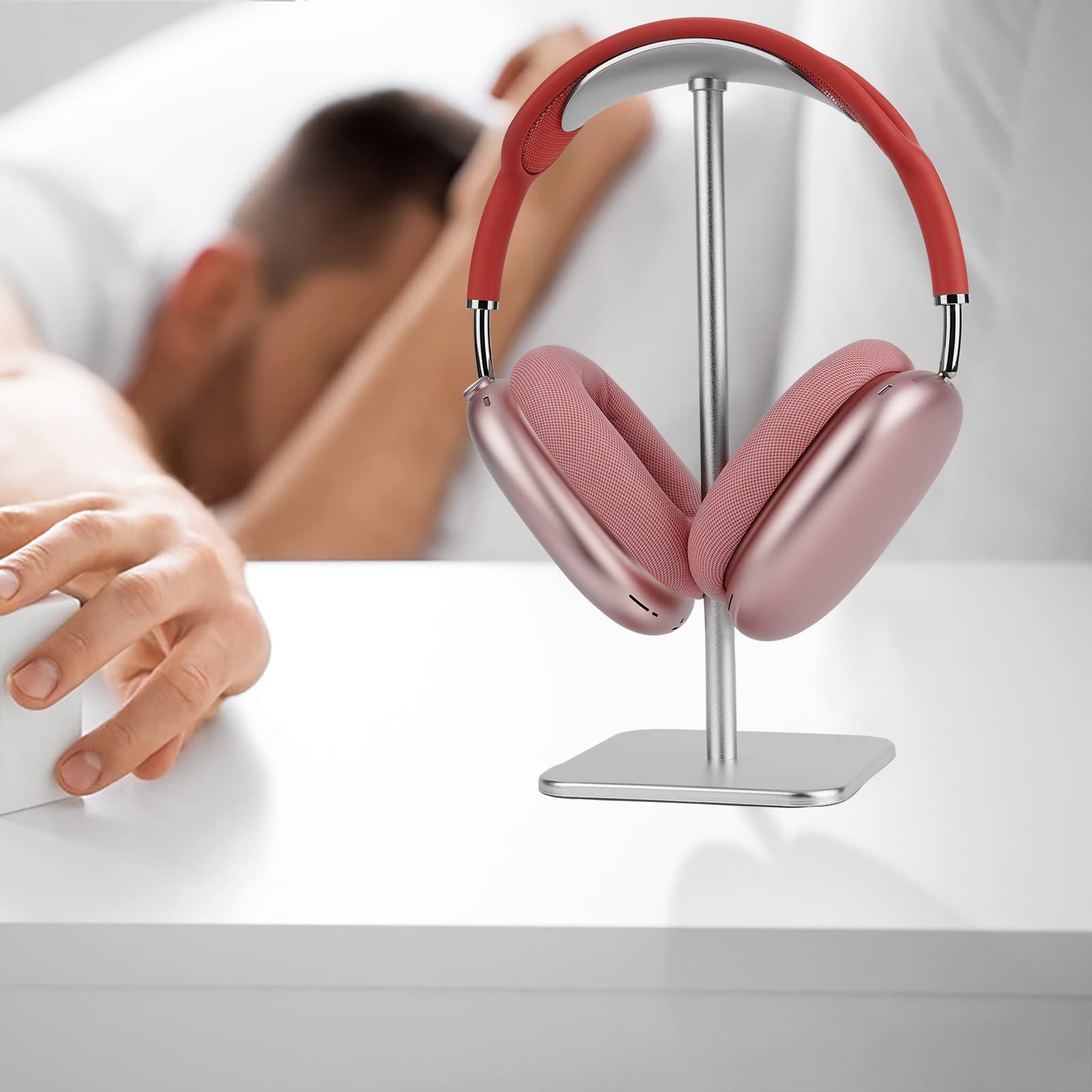 Geekria Premium Aluminum Alloy Headphone Stand - Heavy Base Gaming Headset Holder for Sony WH-1000XM5, Bose, Sennheiser & Over-Ear Headphones (Silver) - Perfect for Desk Organization & Gaming Setup Accessories