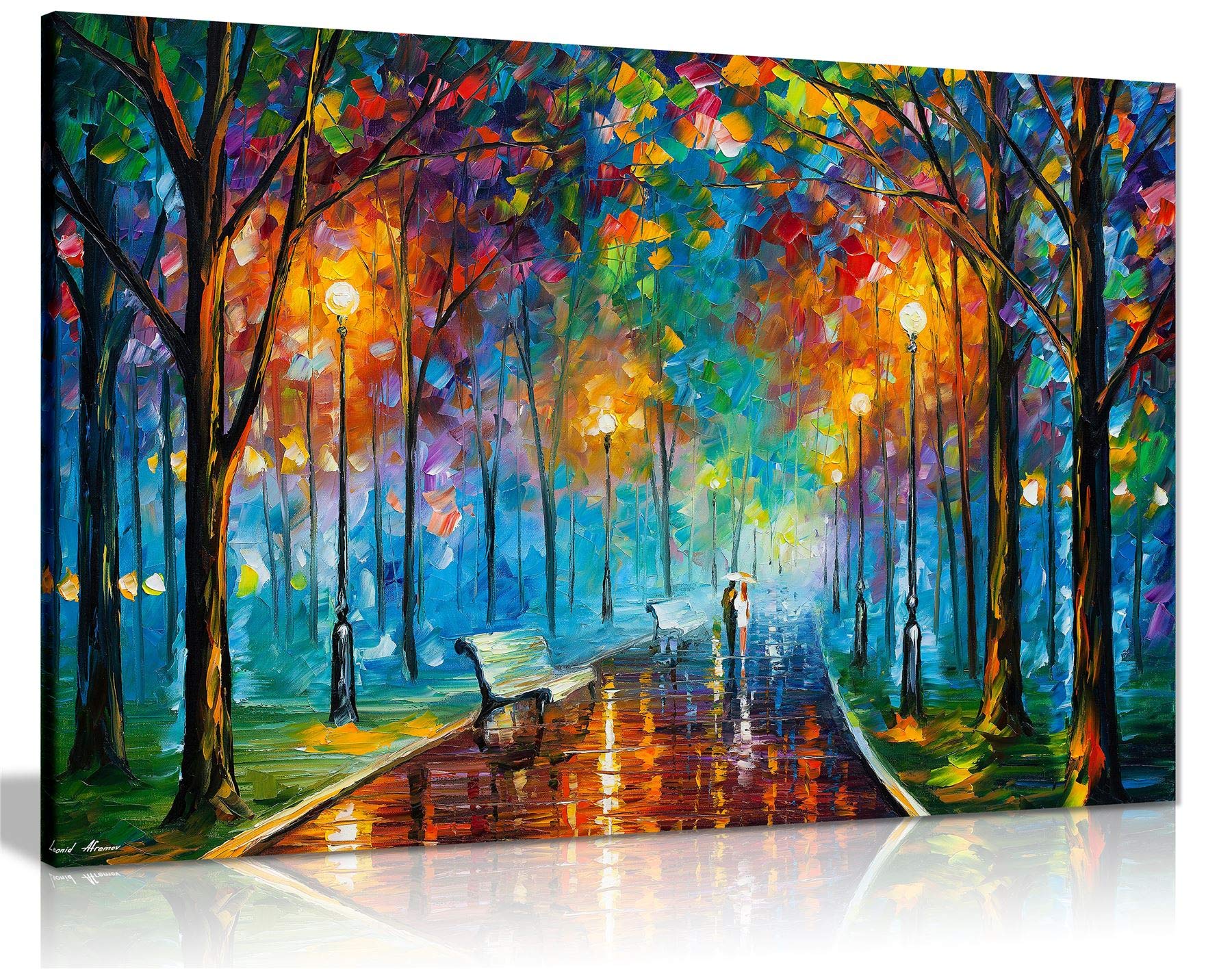 Misty Mood by Leonid Afremov - Stretched Canvas Wall Art Print for Living Room & Bedroom Decor (36x24 Inches) - Vibrant Impressionist Landscape Painting for Home, Office & Gift