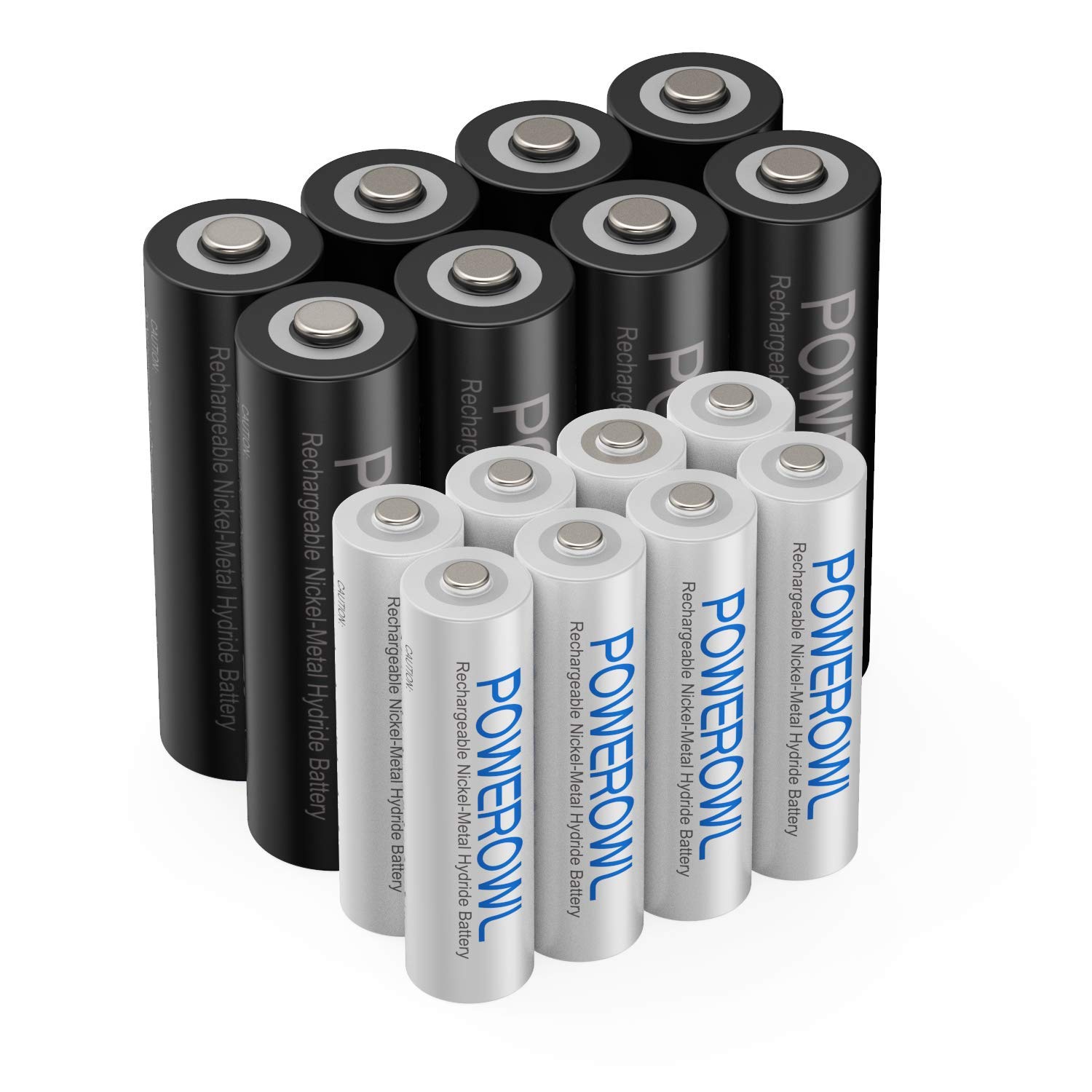 POWEROWL AA AAA Rechargeable Batteries - 16 Pack NiMH 2800mAh & 1000mAh 1.2V Low Self Discharge Pre-Charged Batteries for Cameras, Toys, Flashlights & Electronics - Long Lasting Power Solution