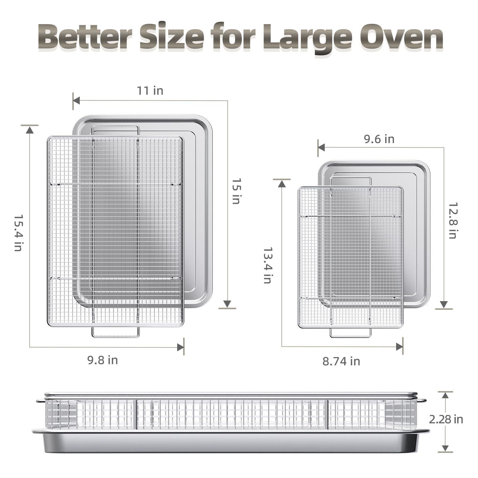 2-Piece Stainless Steel Air Fryer Basket & Crisper Tray Set for Oven with Air Fry Function - 15.4