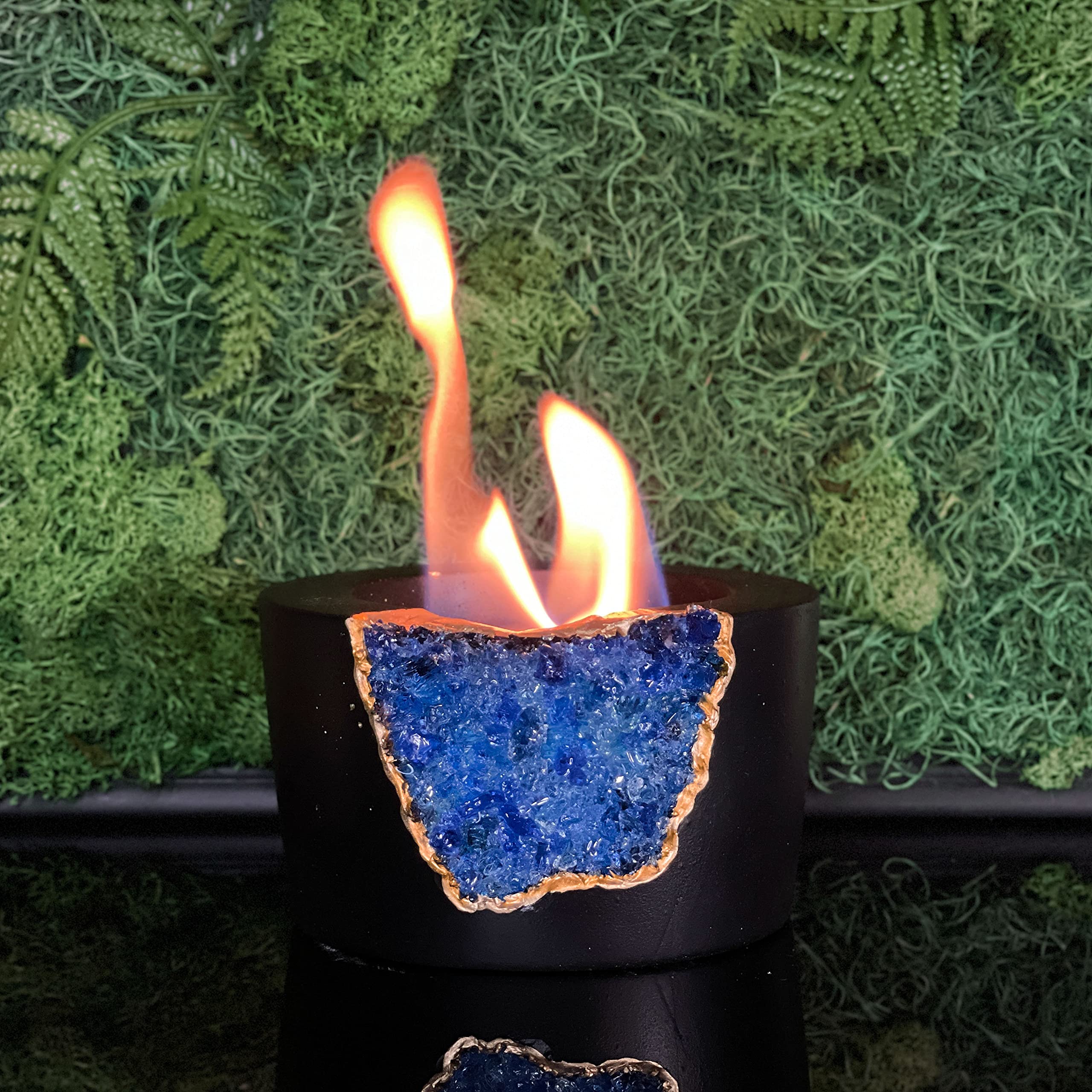 Portable Tabletop Fireplace - Indoor/Outdoor Bio Ethanol Fire Pit Bowl, Mini Concrete Chiminea for Meditation & Decor, Navy Blue & Black - Perfect for Patio, Living Room, and Backyard Ambiance