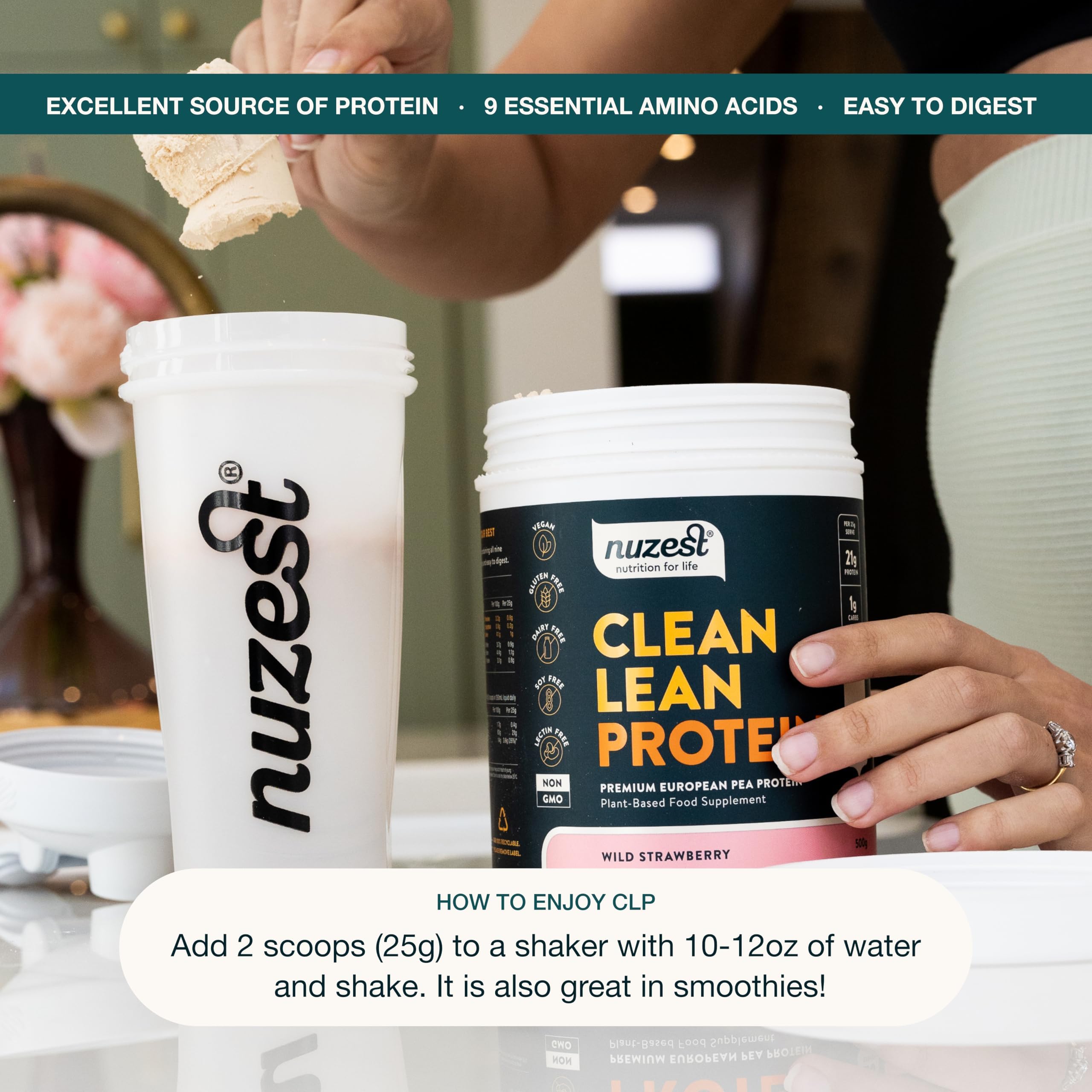 Nuzest Vegan Pea Protein Powder - Clean Lean Plant-Based Protein Supplement, Dairy Free, Gluten Free, Non-GMO, Wild Strawberry Flavor (8.8 oz, 10 Servings) | Post-Workout Recovery & Healthy Smoothie Boost