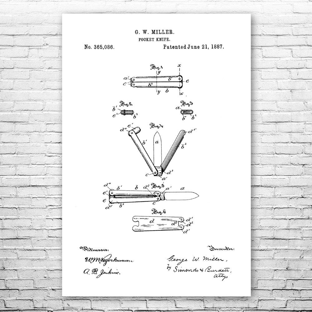 Balisong Butterfly Knife Blueprint Art Print - 11x14 Inch Black & White Poster for Knife Makers, Collectors & Martial Arts Enthusiasts - Perfect for Workshop Decor, Gift Giving & Training Room Wall Art