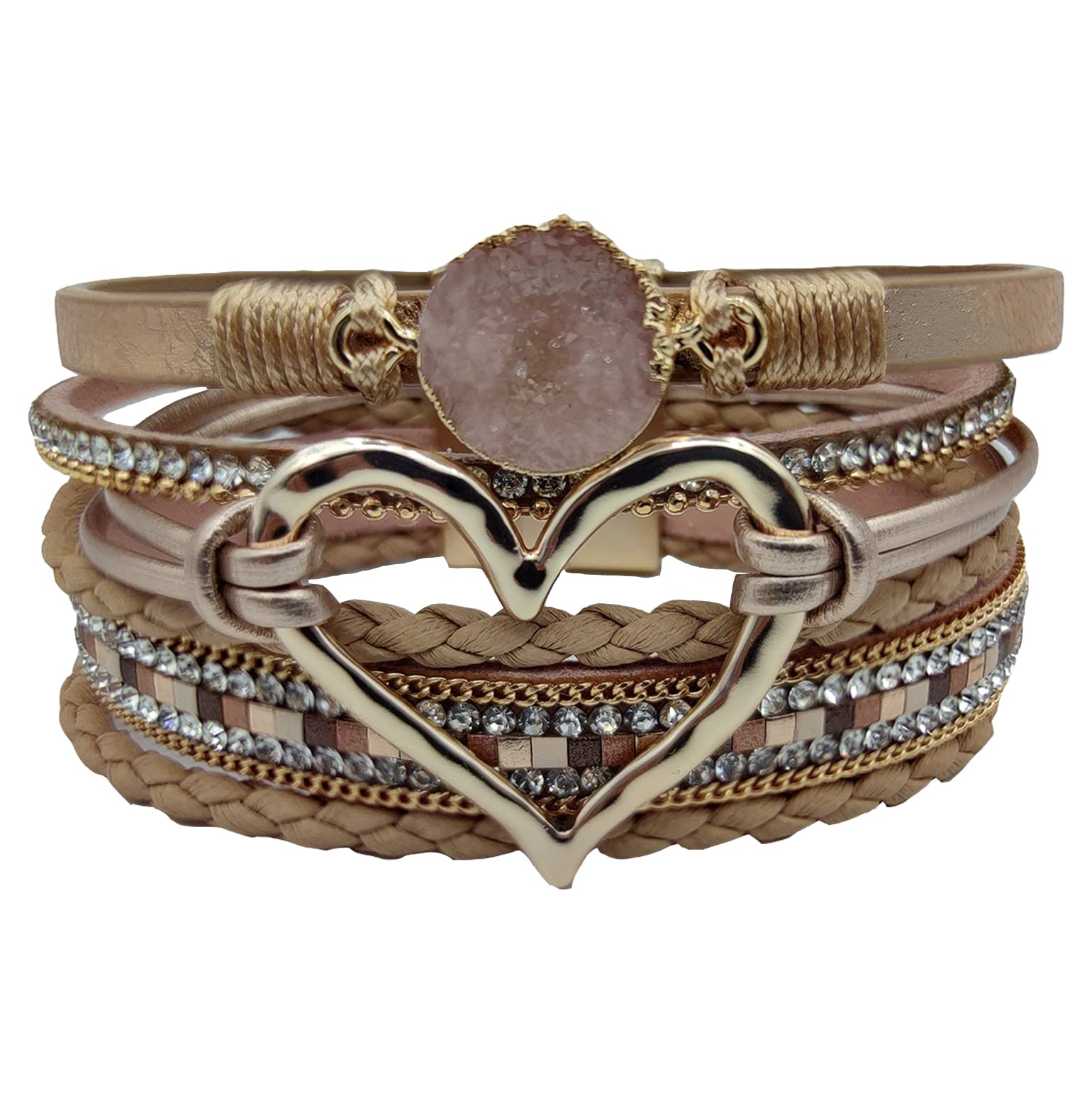 XLCTT Magnetic Clasp Boho Wrap Bracelets - Genuine Leather Cuff Bangle with Beaded Details for Women | Stackable Infinity Bracelet Jewelry Set | Perfect for Boho Fashion, Layering & Everyday Wear