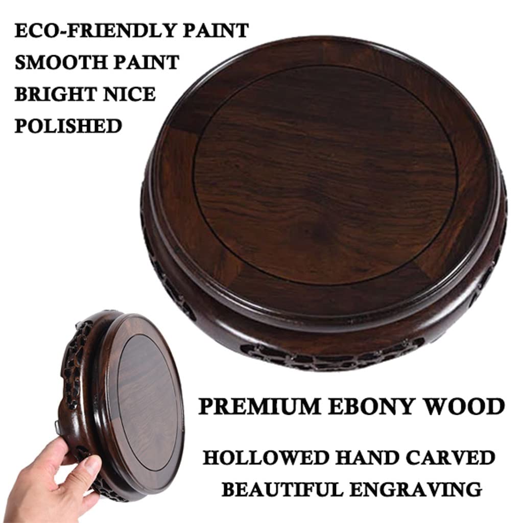 Handcrafted Wooden Round Base Vase Stand - Oriental Display Stand for Lamps, Teapots & Plants - Non-Rotatable Stable Home Decor (Brown, Size XS) | Perfect for Boho Home Decor, Tea Ceremonies & Shelf Displays