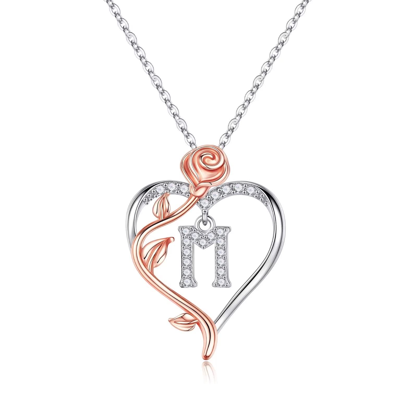 Yesteel Rose Heart Initial Necklace - Personalized Letter Pendant Jewelry for Women, Teen Girls, Wife & Girlfriend | Valentine's Day, Mother's Day, Anniversary & Birthday Gift for Her | Romantic Present for Date Night & Special Occasions