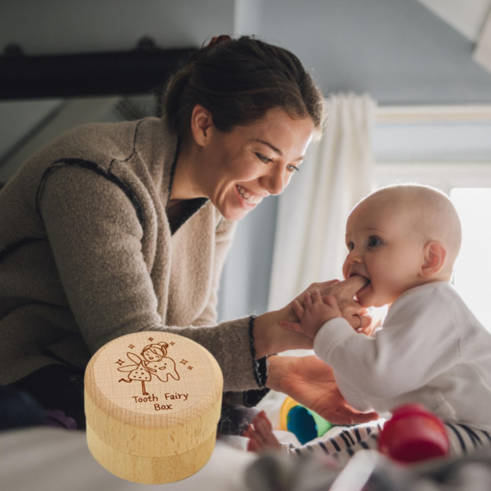 Wooden Baby Tooth Keepsake Box - First Tooth Memory Box for Boys & Girls, Fairy Tooth Holder, Unique Baby Shower & Birthday Gift - Perfect for Nursery Decor & Childhood Milestone Preservation