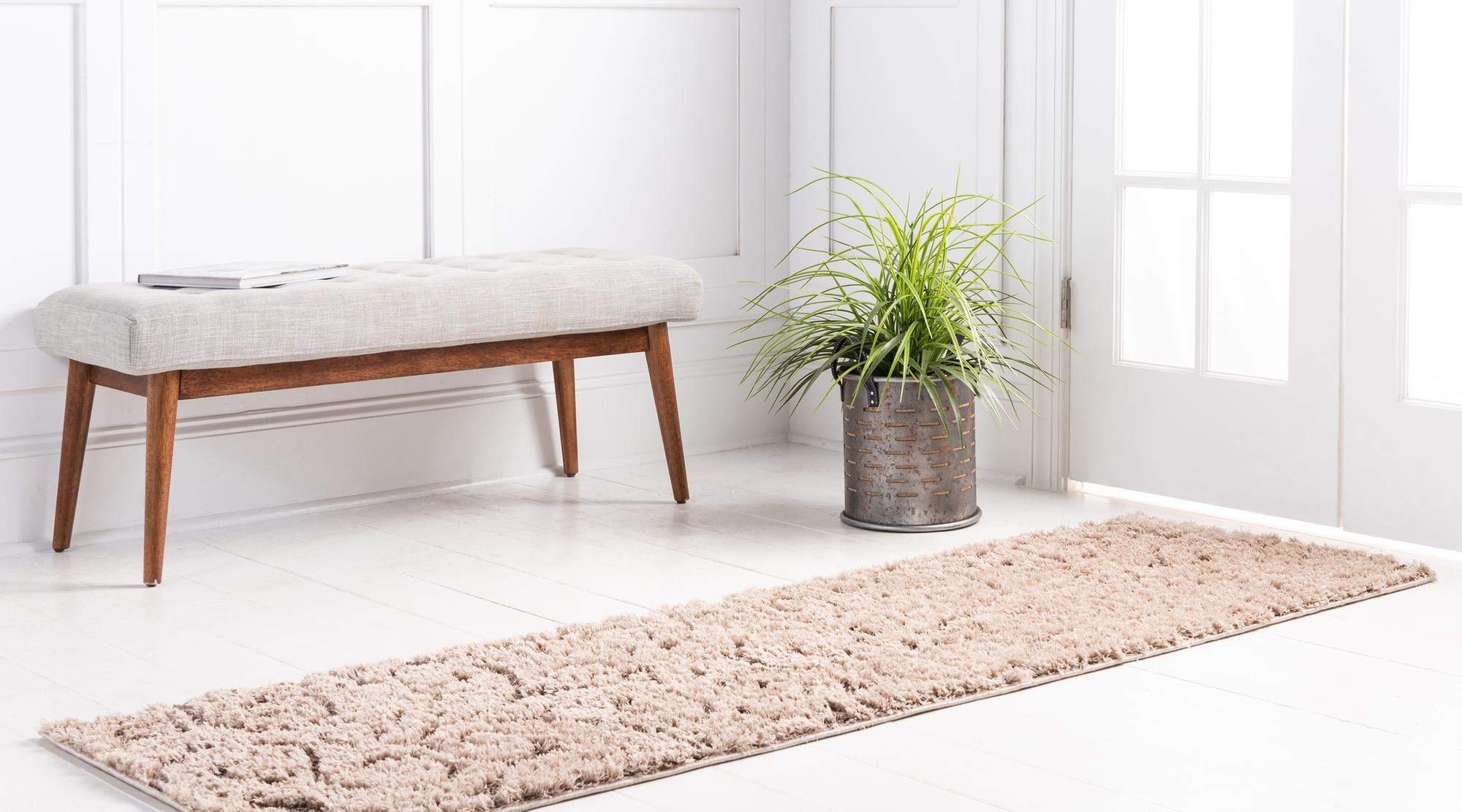 Botanical Shag Collection 10 Ft Runner Light Brown Shag Rug - Soft Plush Hallway & Entryway Carpet for Living Room, Bedroom Decor | Rugs.com