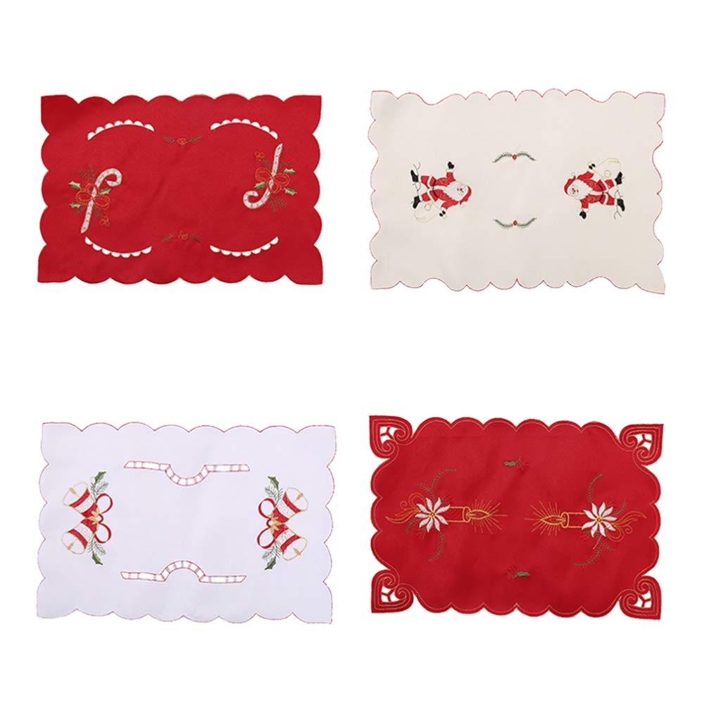 Amosfun 4-Piece Santa Christmas Placemats Set - Embroidered Holiday Dining Table Mats for Home, Kitchen, Party Decor - Perfect for Christmas Dinner, Festive Gatherings & Winter Table Setting