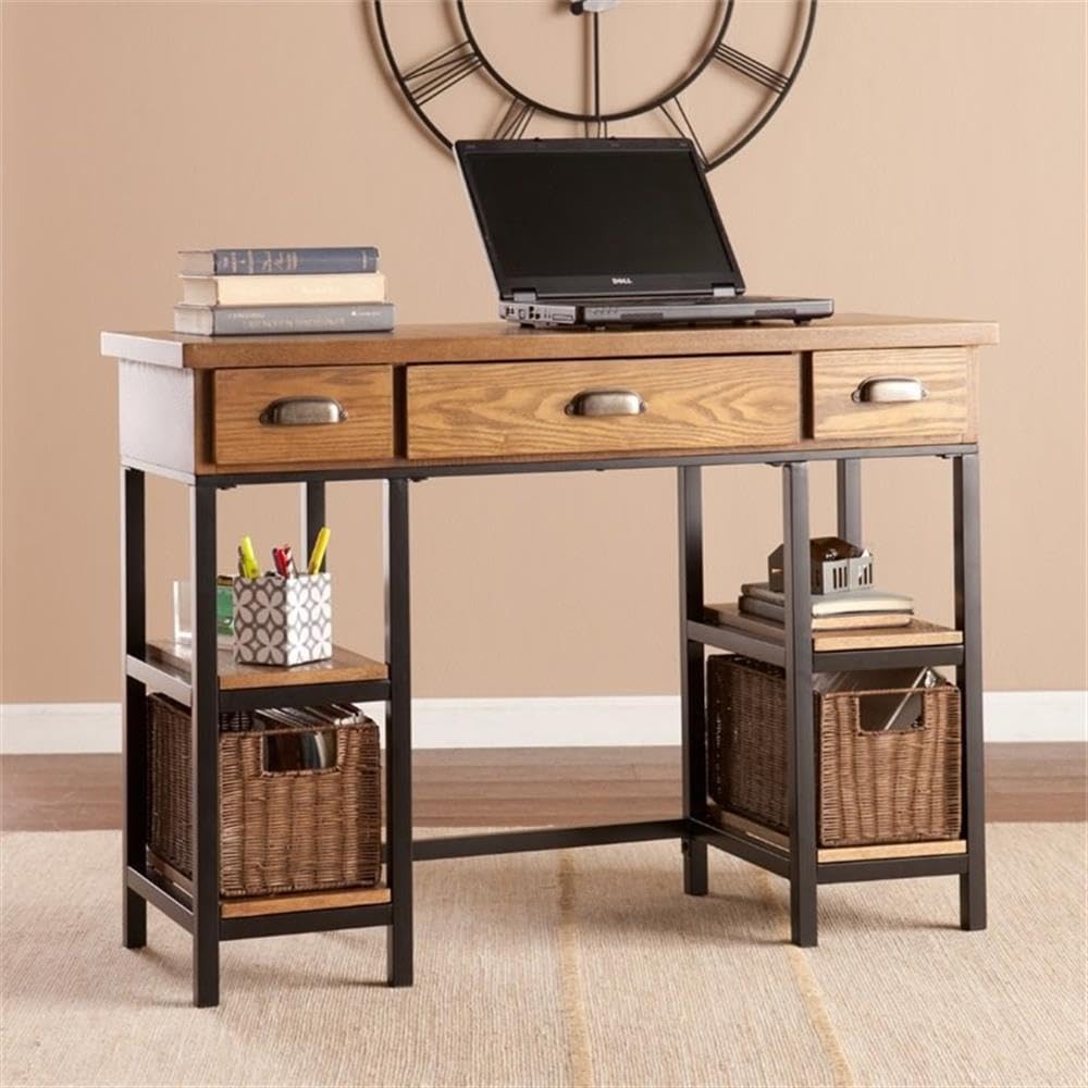 Southern Enterprises SEI Furniture Mirada Writing Desk in Weathered Gray and Matte Black - Modern Home Office Desk for Small Spaces, Study & Workstation Use