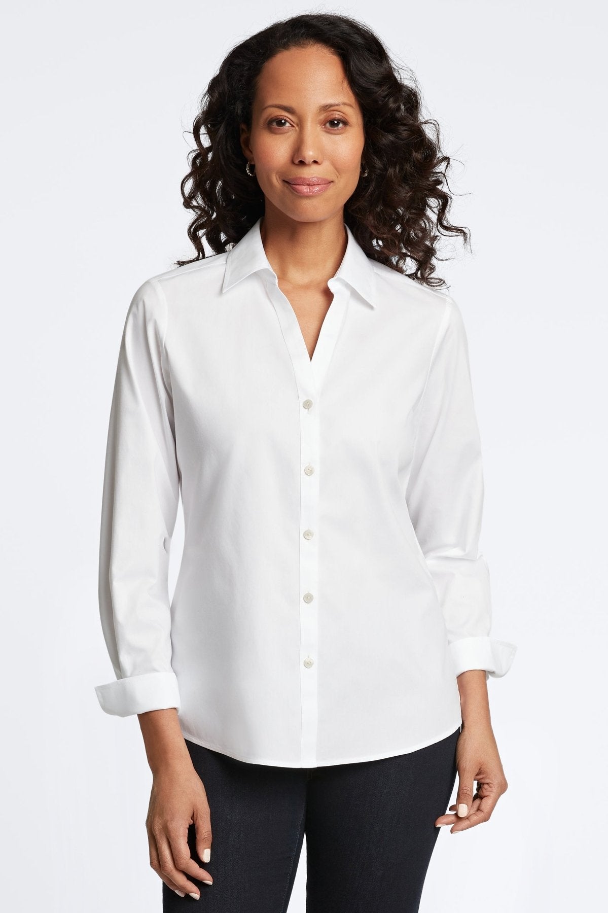 Mary No Iron Pinpoint Long Sleeve Shirt for Women - Wrinkle-Free Office Blouse - Perfect for Business Casual & Professional Workwear