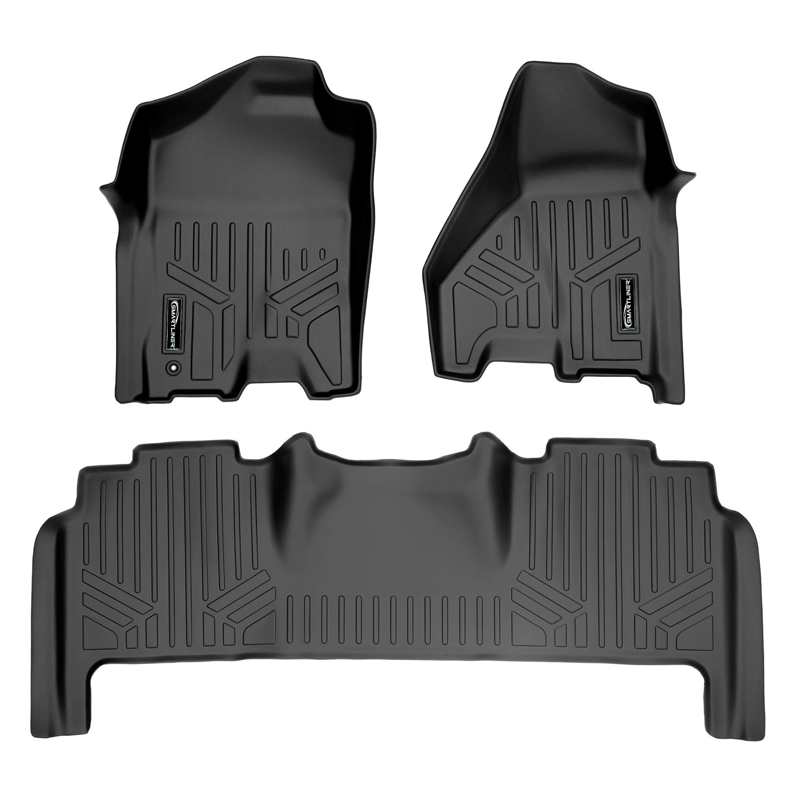 SMARTLINER Custom Fit Floor Mats for 2010-2012 Dodge Ram 2500/3500 Mega Cab - 2 Row Liner Set in Black with Single Front Floor Hook | All-Weather Protection & Easy Cleaning for Trucks, SUVs, and Off-Road Vehicles