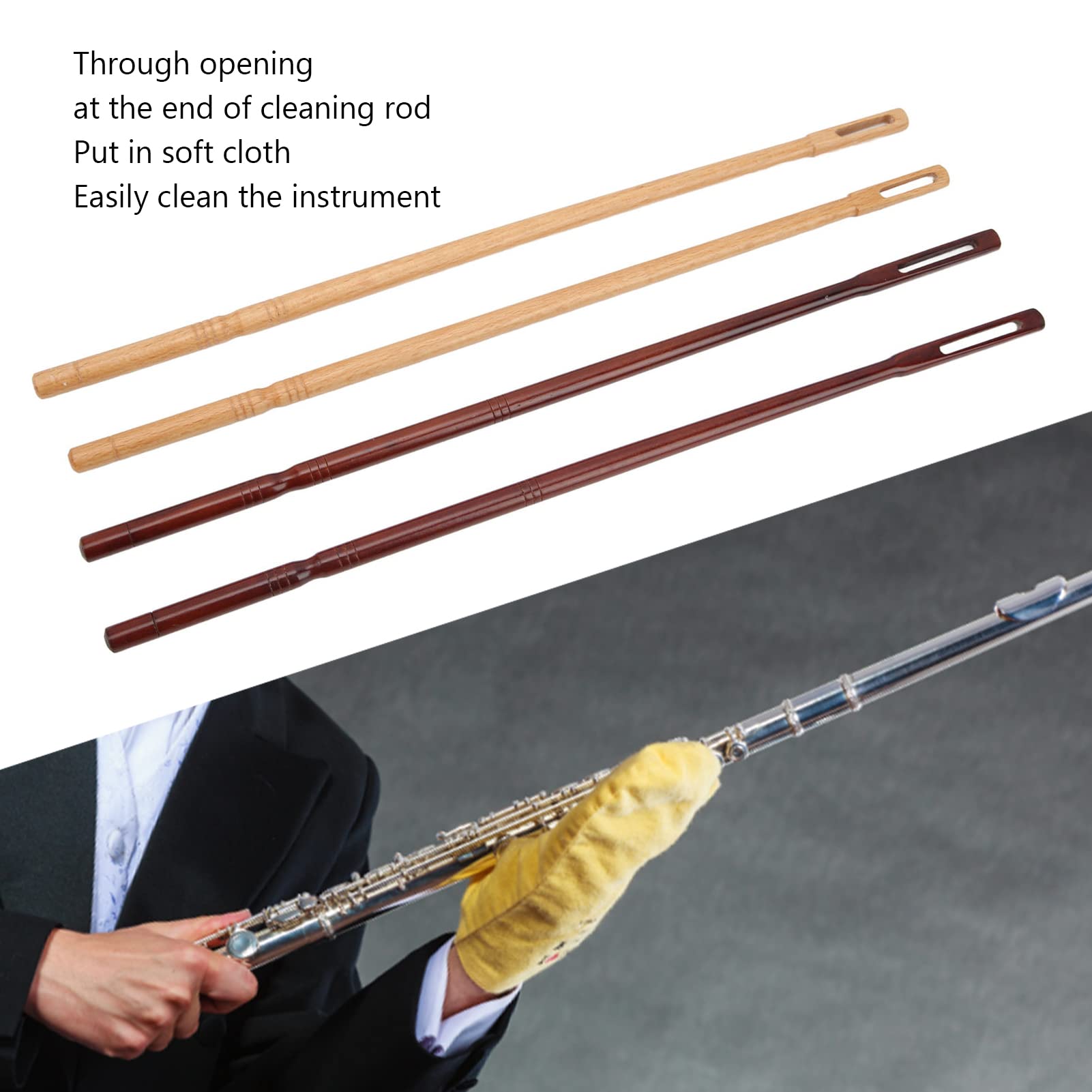 4-Piece Maple Wood Flute Cleaning Rod Kit - Wind Instrument Cleaning Sticks for Flute, Clarinet & Woodwind Accessories - Perfect for Musicians & Band Maintenance