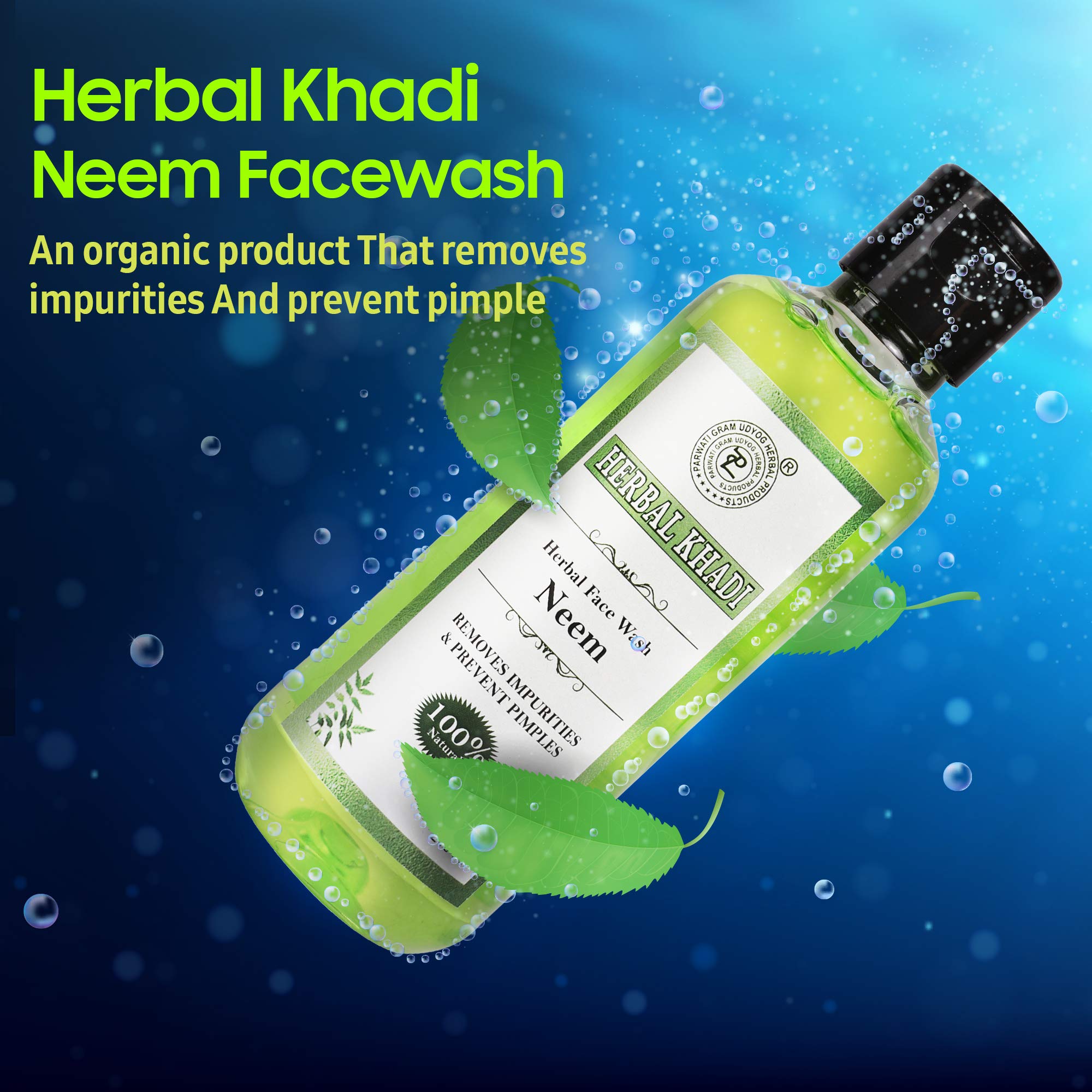 Khadi Neem & Tea Tree Natural Face Wash for Oily Skin - Purifying & Anti-Acne Formula with Aloe Vera & Tea Tree Oil Extract (210ml) - Gentle Cleanser for Men & Women - Perfect for Daily Skincare Routine & Acne-Prone Skin