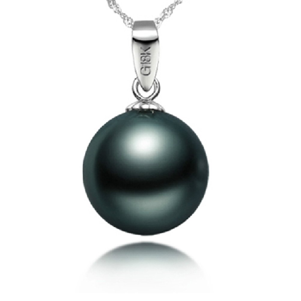 18K White Gold Black AAA Tahitian Cultured Pearl Pendant with 925 Sterling Silver Wave Chain Necklace - Elegant Jewelry Gift for Women, Perfect for Weddings, Anniversaries & Special Occasions
