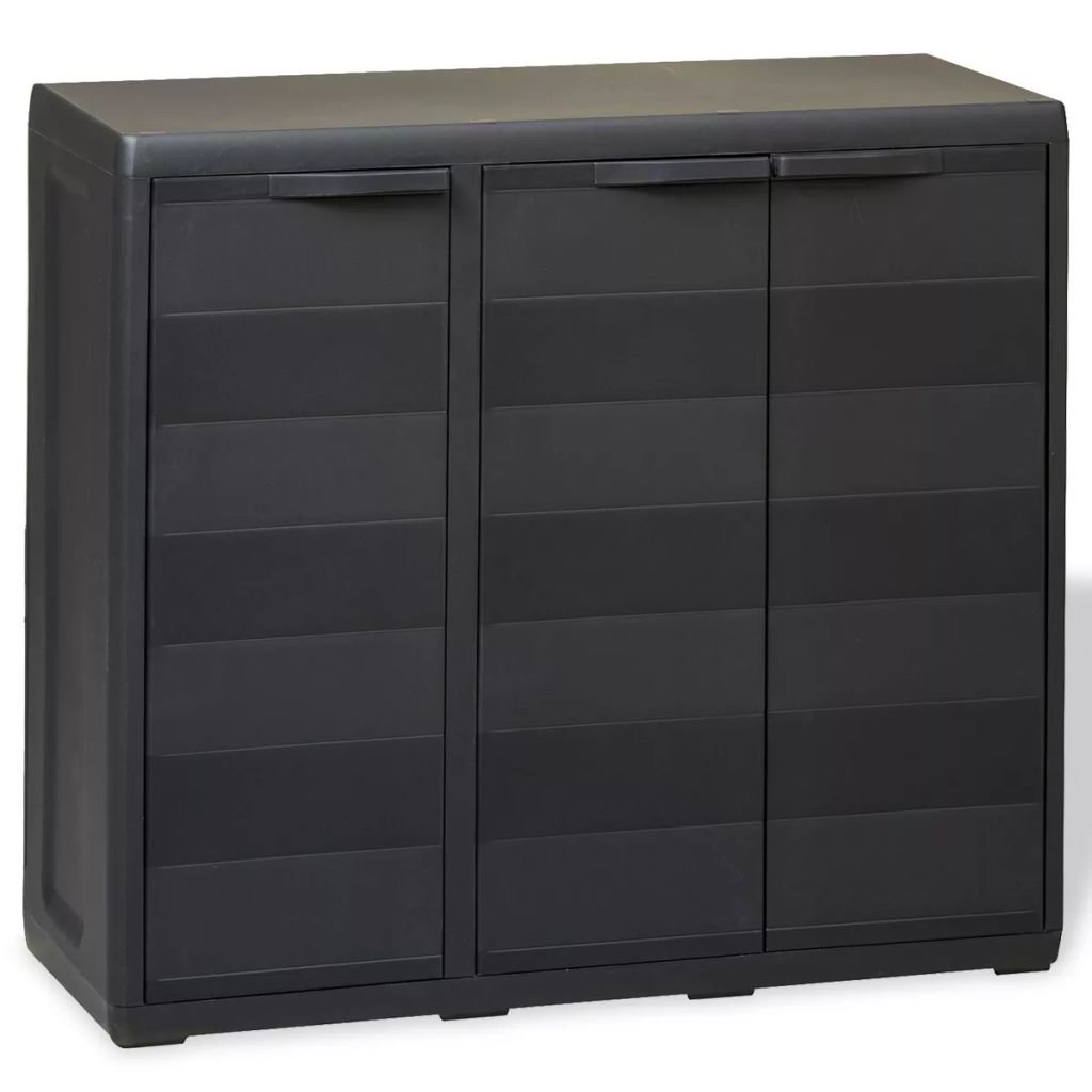 Black Garden Storage Cabinet with 2 Shelves - Outdoor Organizer for Patio, Backyard & Garden Tools (Perfect for Storing Pots, Supplies & Equipment)