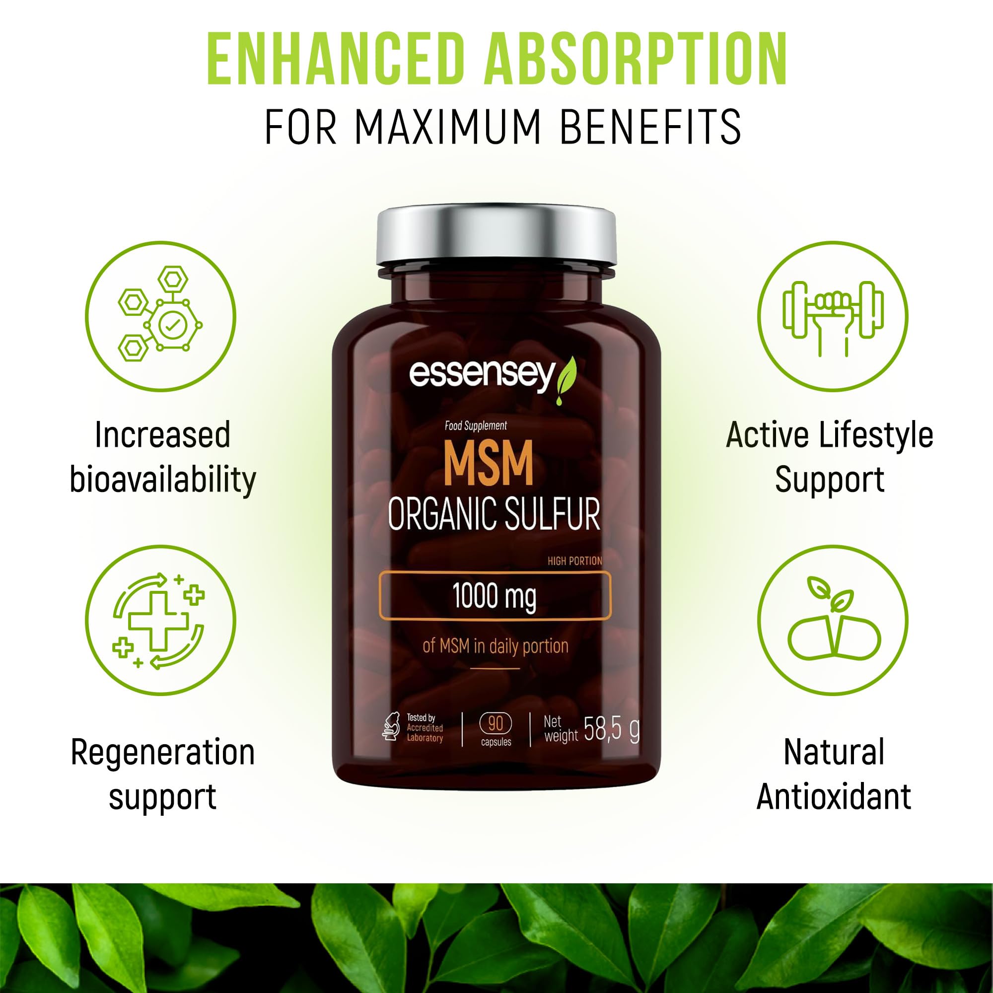 Essensey MSM Organic Sulfur Capsules 1000mg - 90 Count | Joint Support & Muscle Recovery Supplement for Active Lifestyle