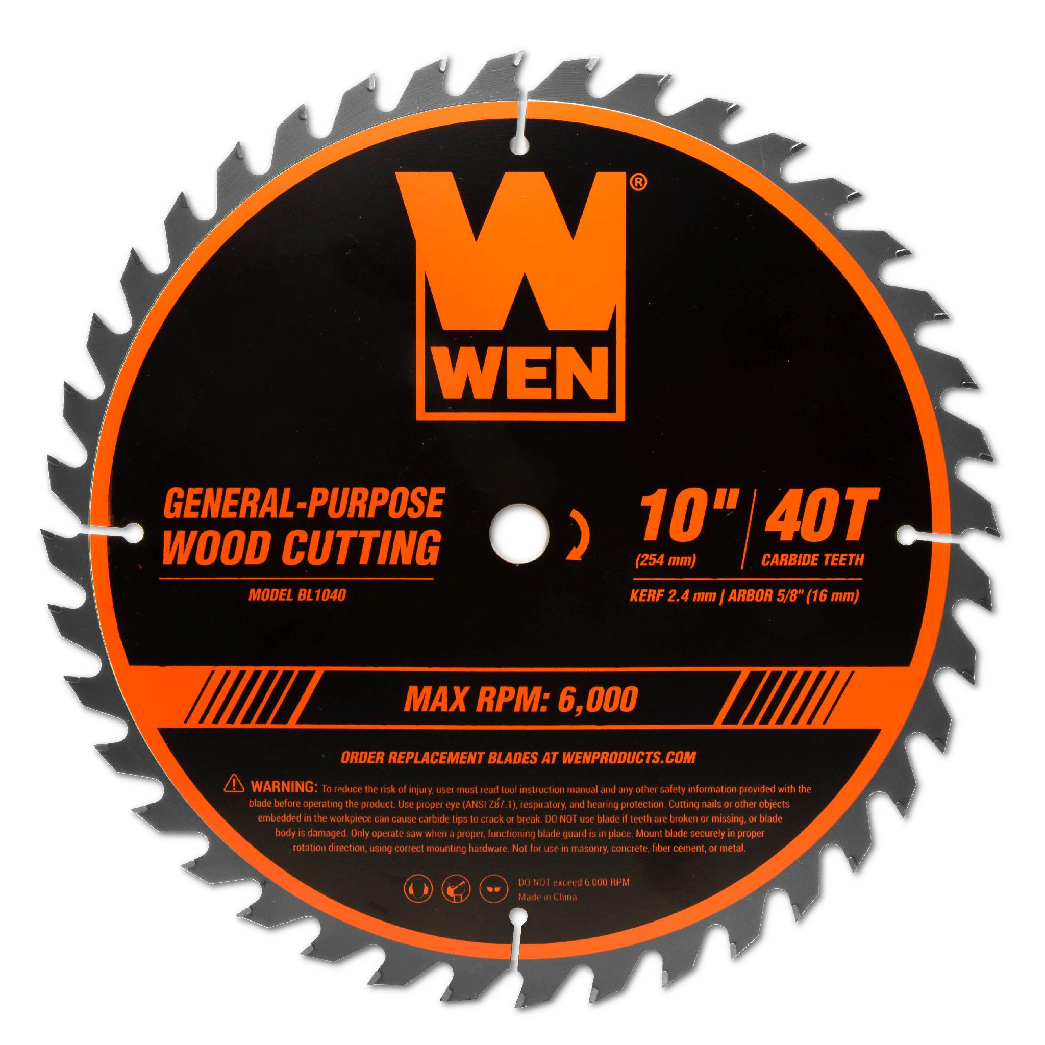 WEN BL1040 10-Inch 40-Tooth Carbide Tipped Saw Blade | Professional Woodworking Blade for Miter Saws & Table Saws | Perfect for Cutting Hardwood, Plywood & MDF