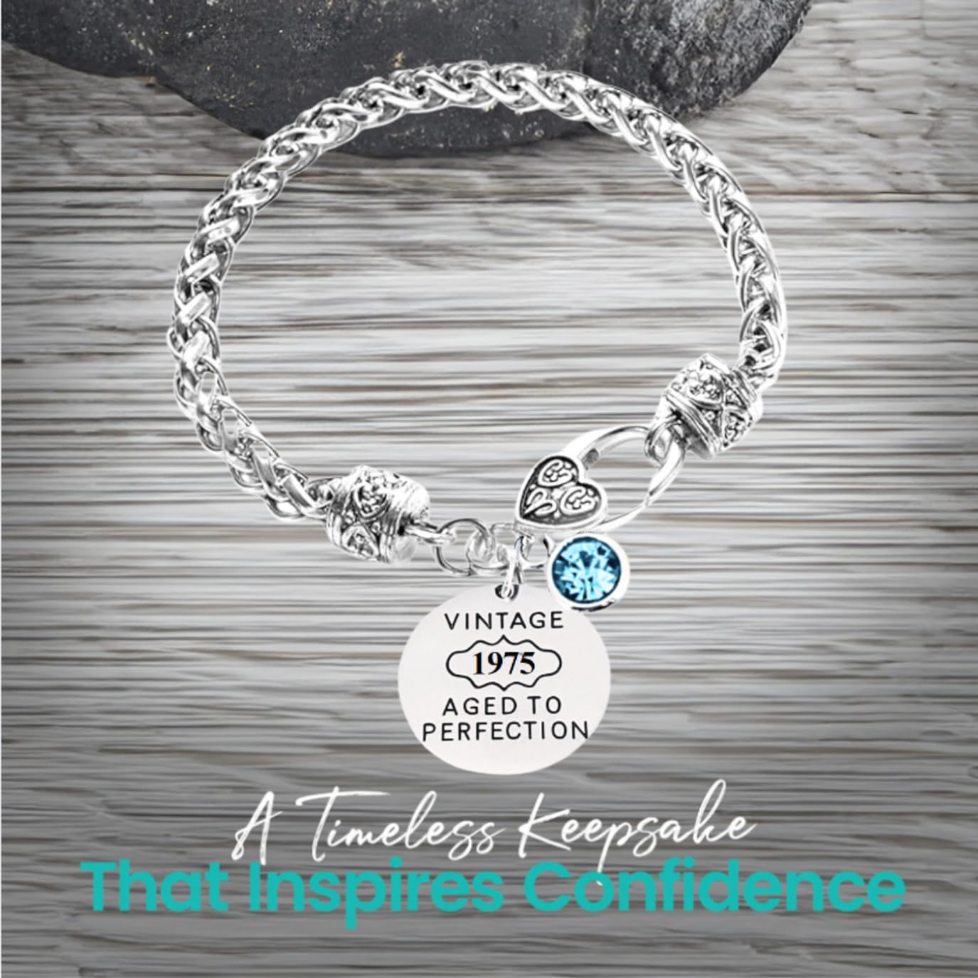 50th Birthday Charm Bracelet with Genuine Birthstone – Vintage 1975 Inspired Jewelry for Women | Perfect 50th Birthday Gift for Her | Anniversary, Mother's Day & Special Occasion Present