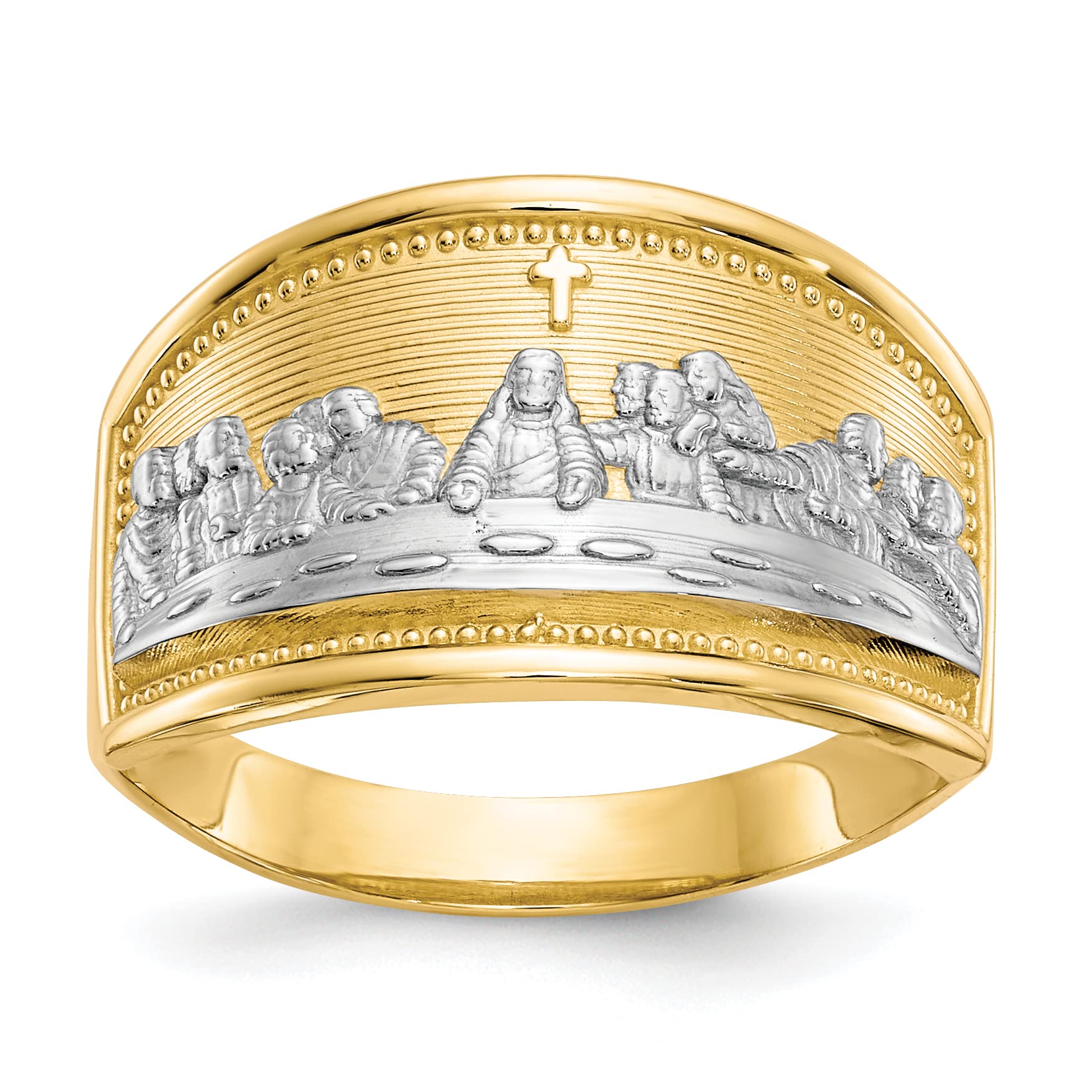 10k Yellow Gold & Rhodium Plated Last Supper Ring for Women - Size 6.0 - Religious Jewelry Gift for Christmas, Baptism & Faith-Based Occasions