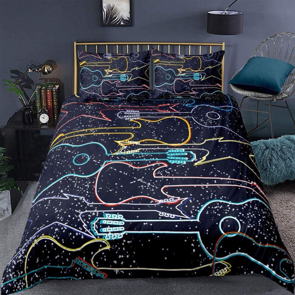 Electric Guitar Print Queen Duvet Cover Set - 90