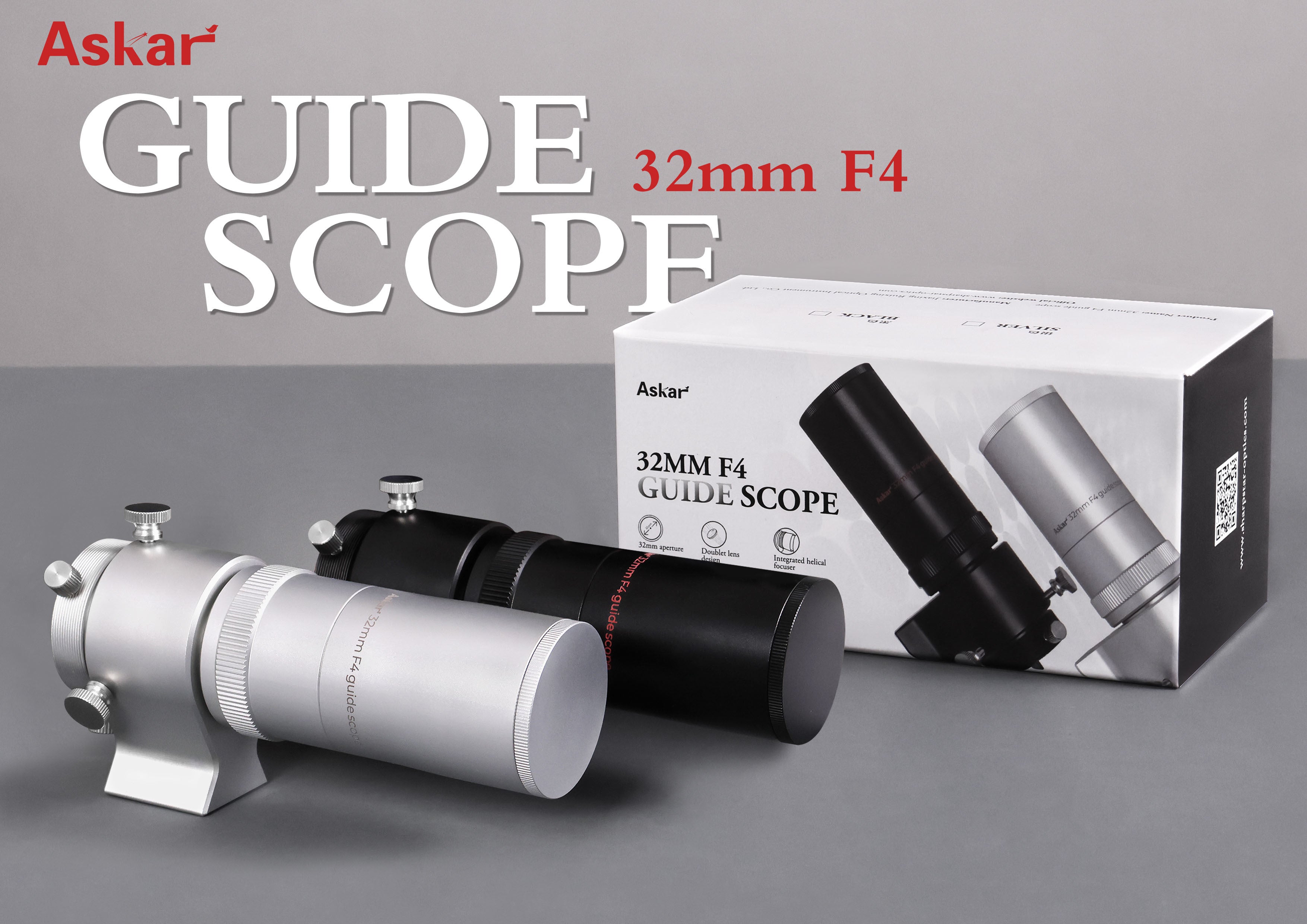 Askar 32mm F4 Guide Scope with Helical Focuser for Astrophotography - Silver or Black | Perfect for Telescope Guiding & Night Sky Observation