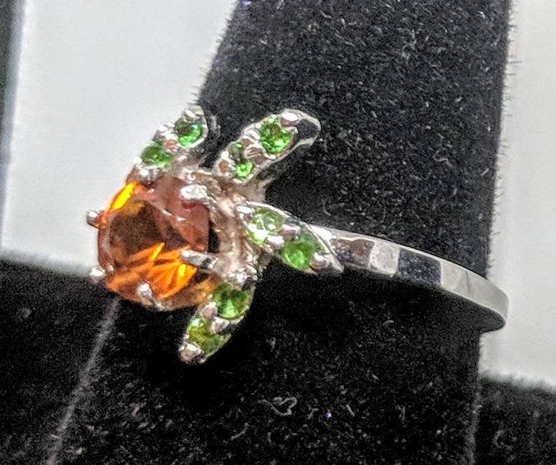 Handmade Solid Sterling Silver or 14K Gold Plated Citrine Garnet Flower Cluster Ring with Tsavorite Garnet Accents - Perfect for Weddings, Anniversaries & Gift Giving